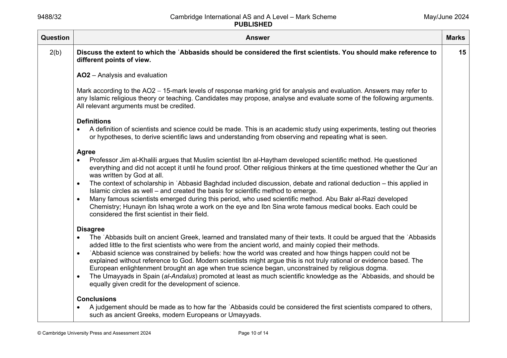 Mark scheme, page 10 of 14