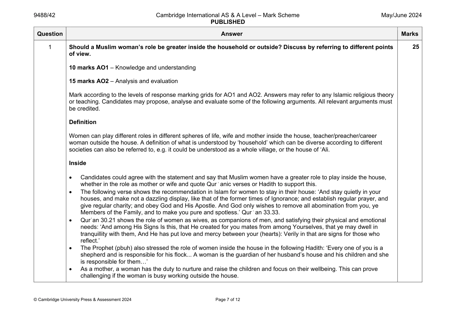 Mark scheme, page 7 of 12