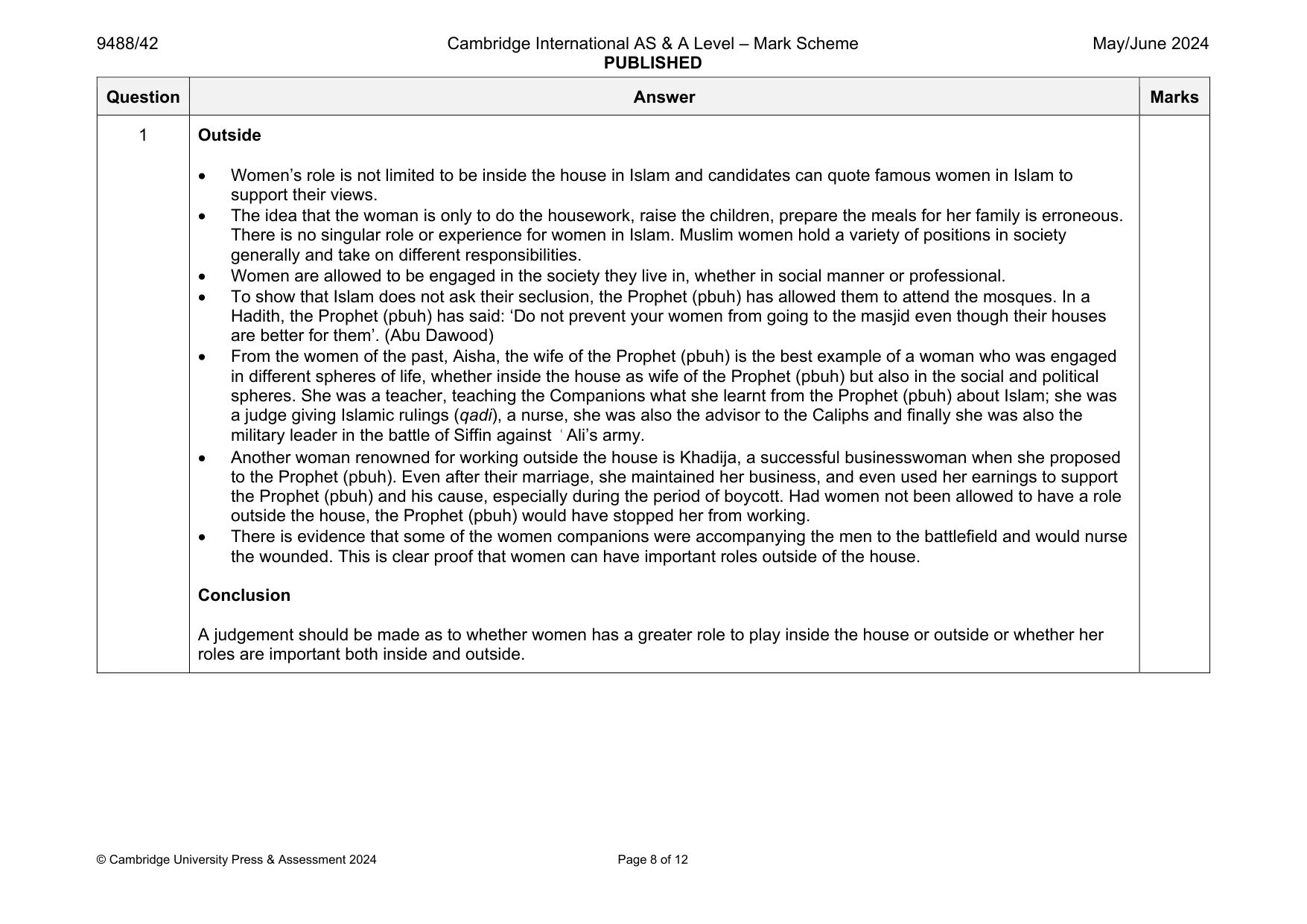Mark scheme, page 8 of 12