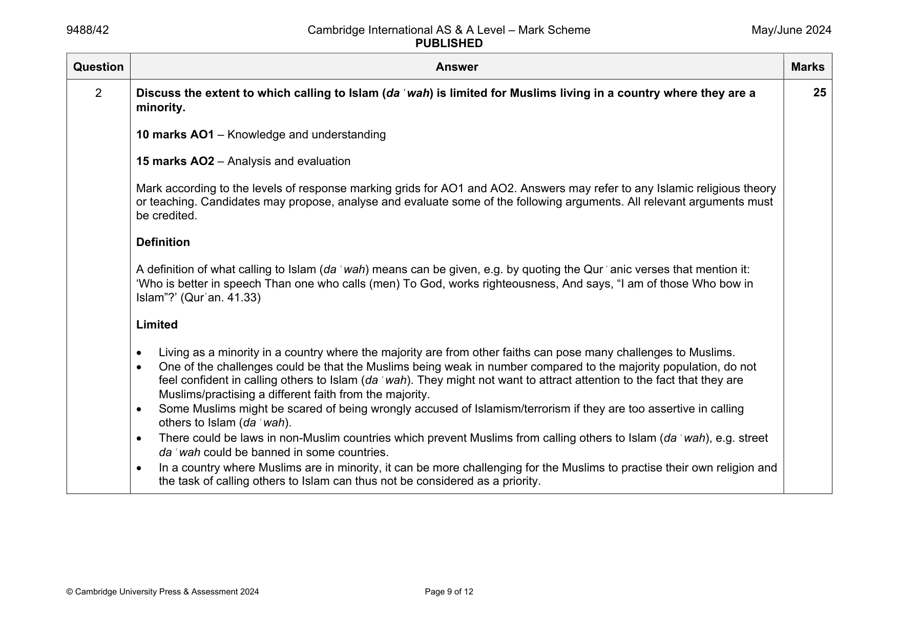 Mark scheme, page 9 of 12