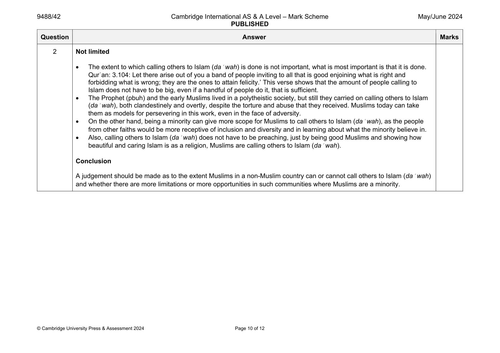 Mark scheme, page 10 of 12