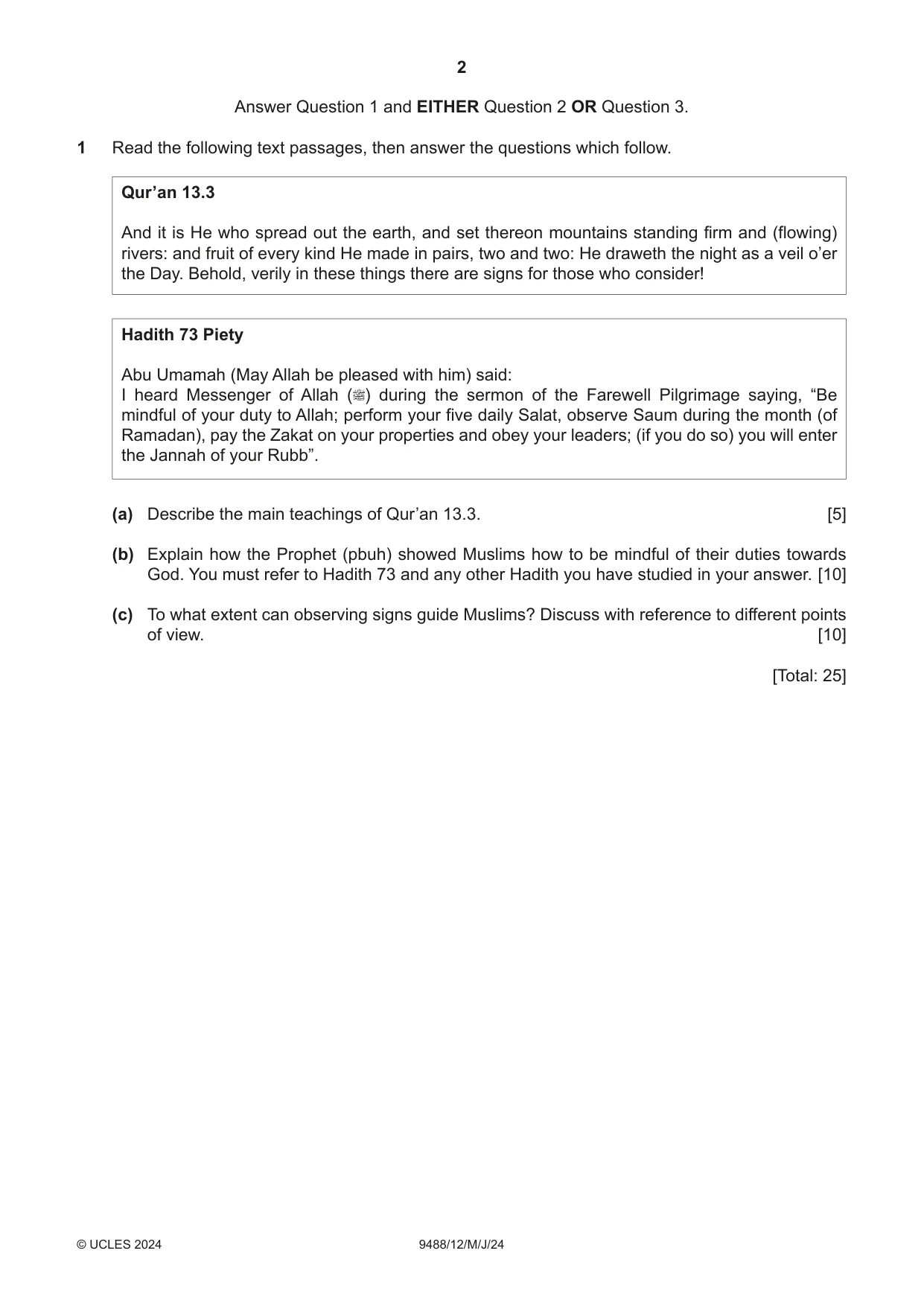 Cambridge A Level Islamic Studies 9488 2024 May/June Paper 1 · Variant 2 question paper, page 2 of 4