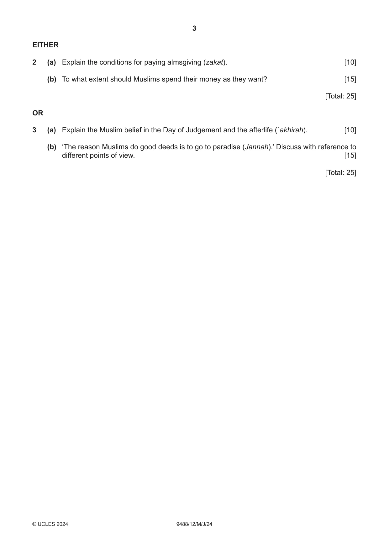 Cambridge A Level Islamic Studies 9488 2024 May/June Paper 1 · Variant 2 question paper, page 3 of 4