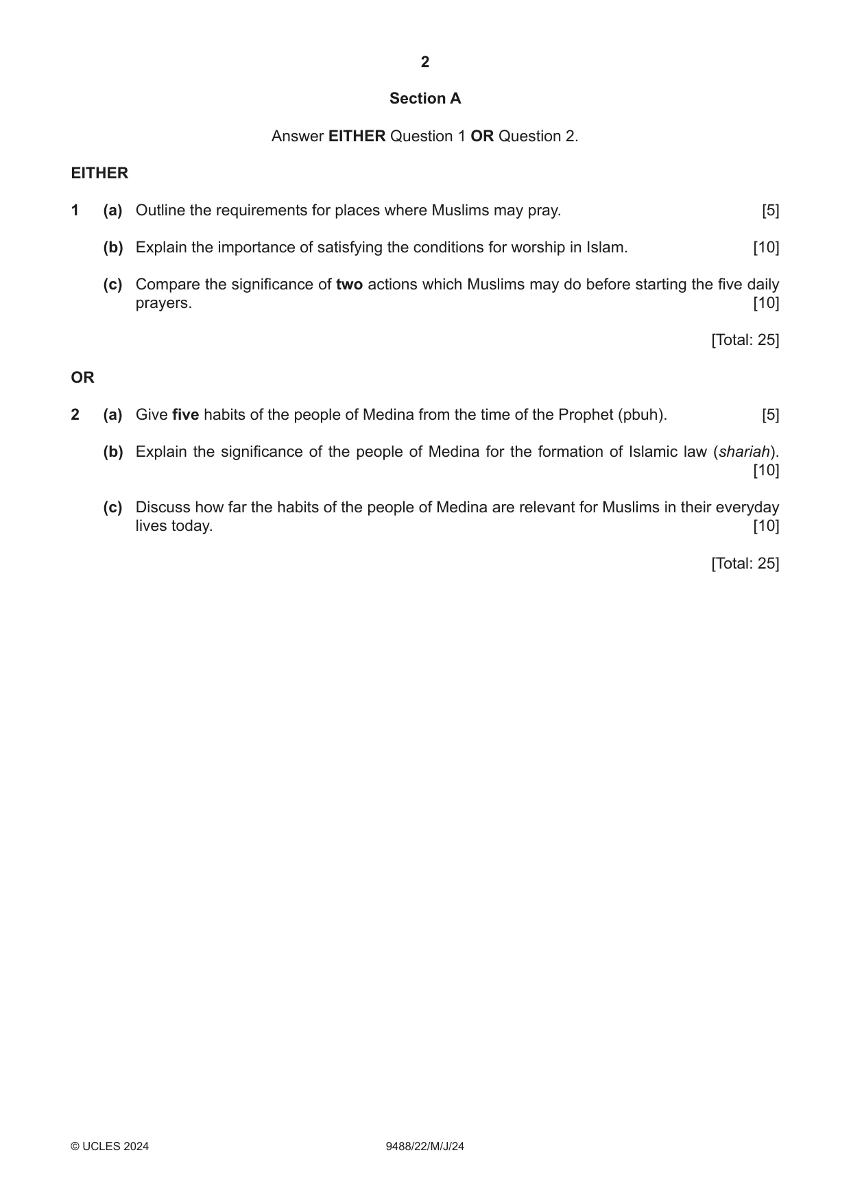 Cambridge A Level Islamic Studies 9488 2024 May/June Paper 2 · Variant 2 question paper, page 2 of 4
