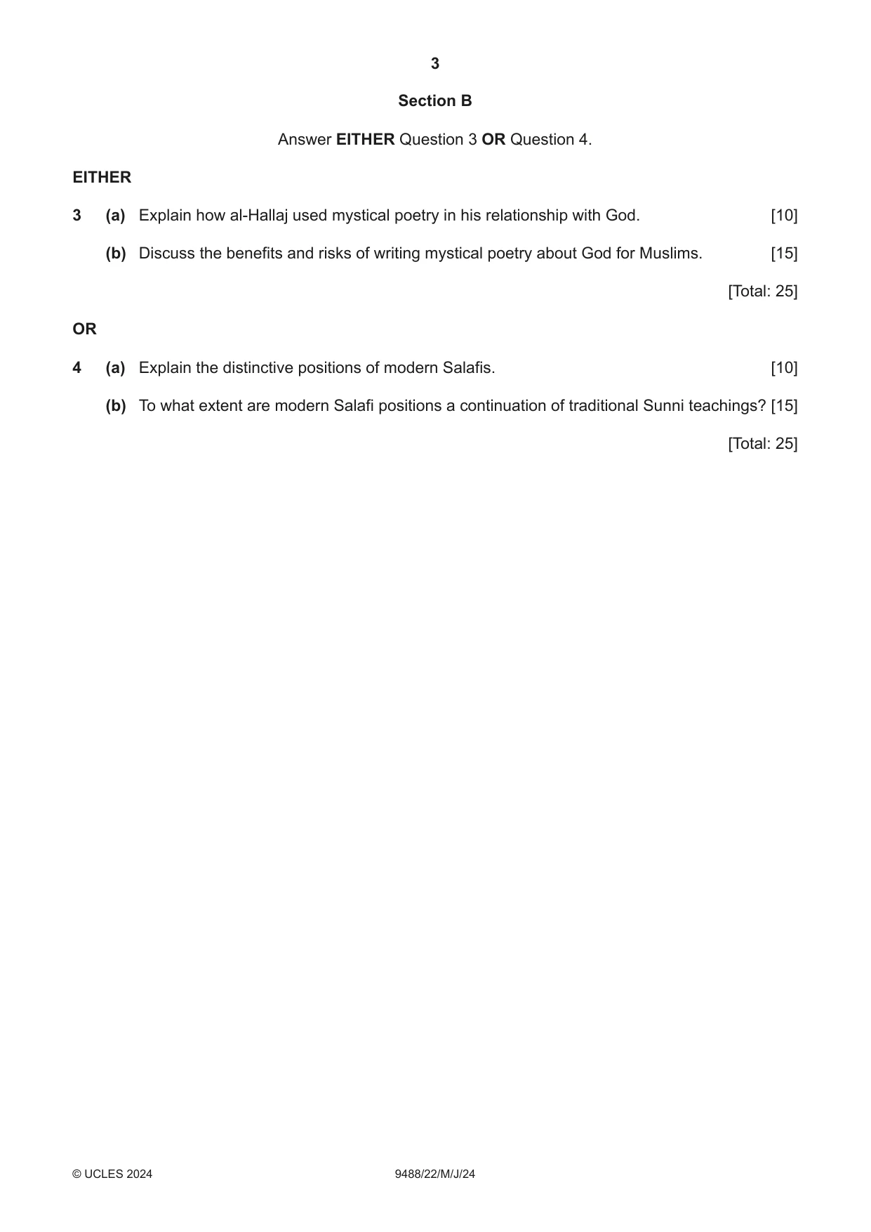 Cambridge A Level Islamic Studies 9488 2024 May/June Paper 2 · Variant 2 question paper, page 3 of 4