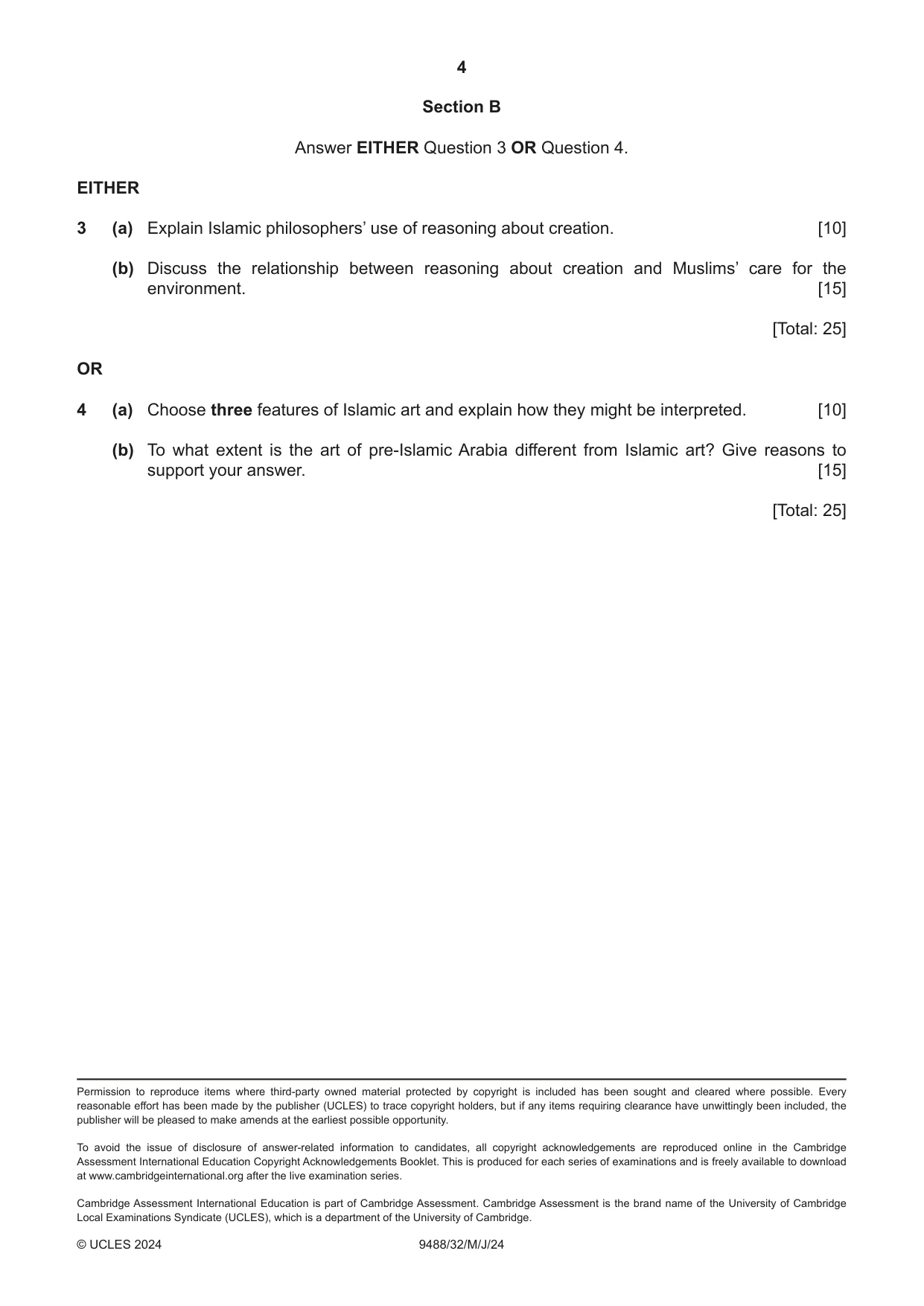 Cambridge A Level Islamic Studies 9488 2024 May/June Paper 3 · Variant 2 question paper, page 4 of 4