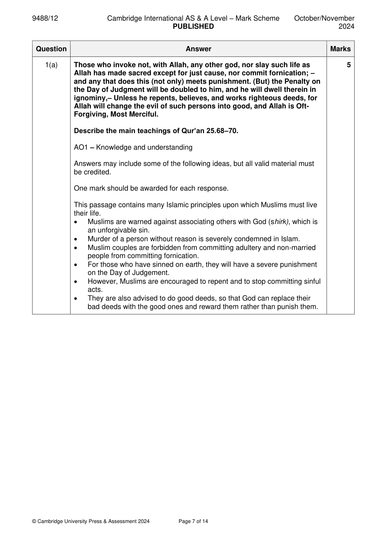 Mark scheme, page 7 of 14