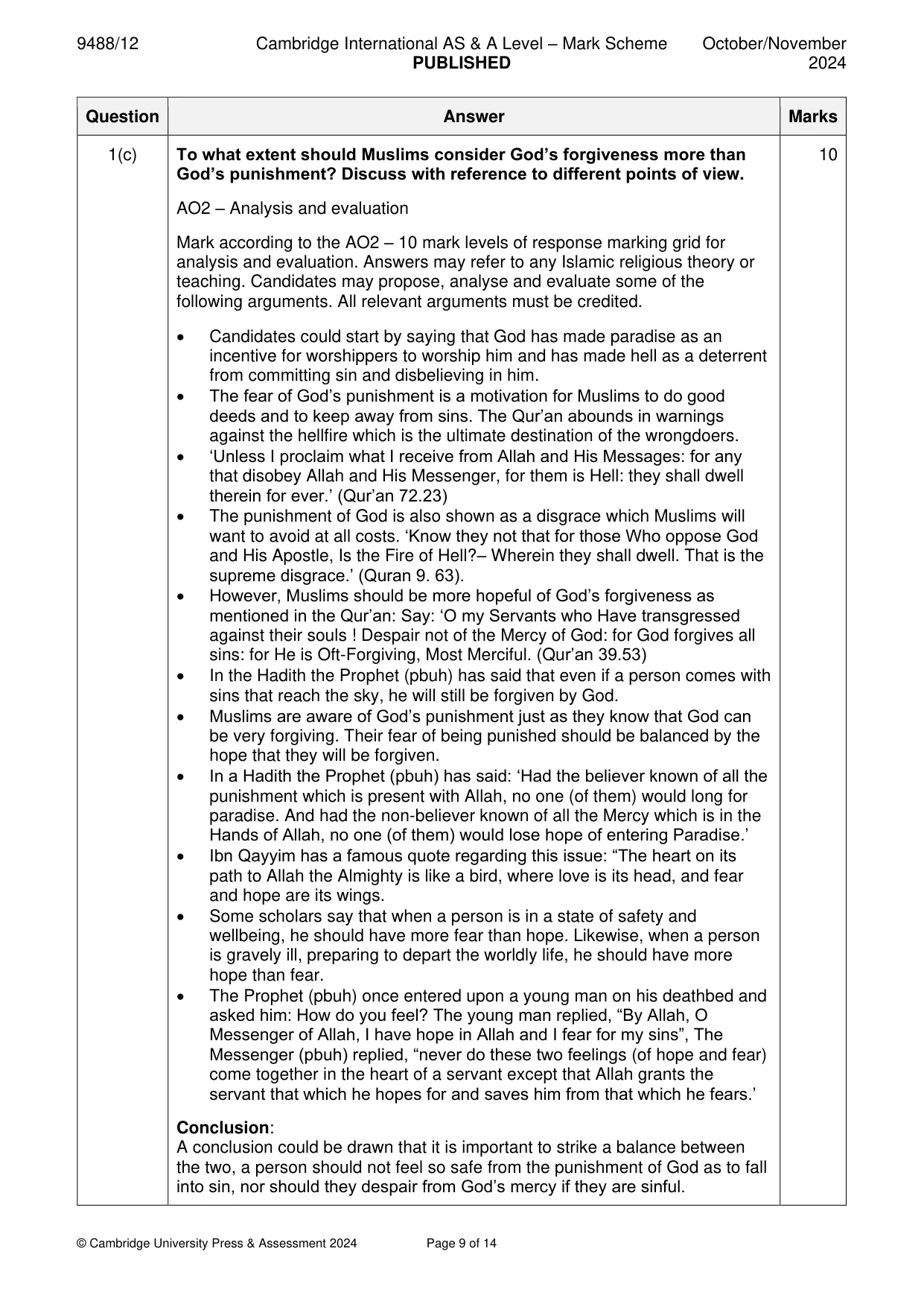 Mark scheme, page 9 of 14