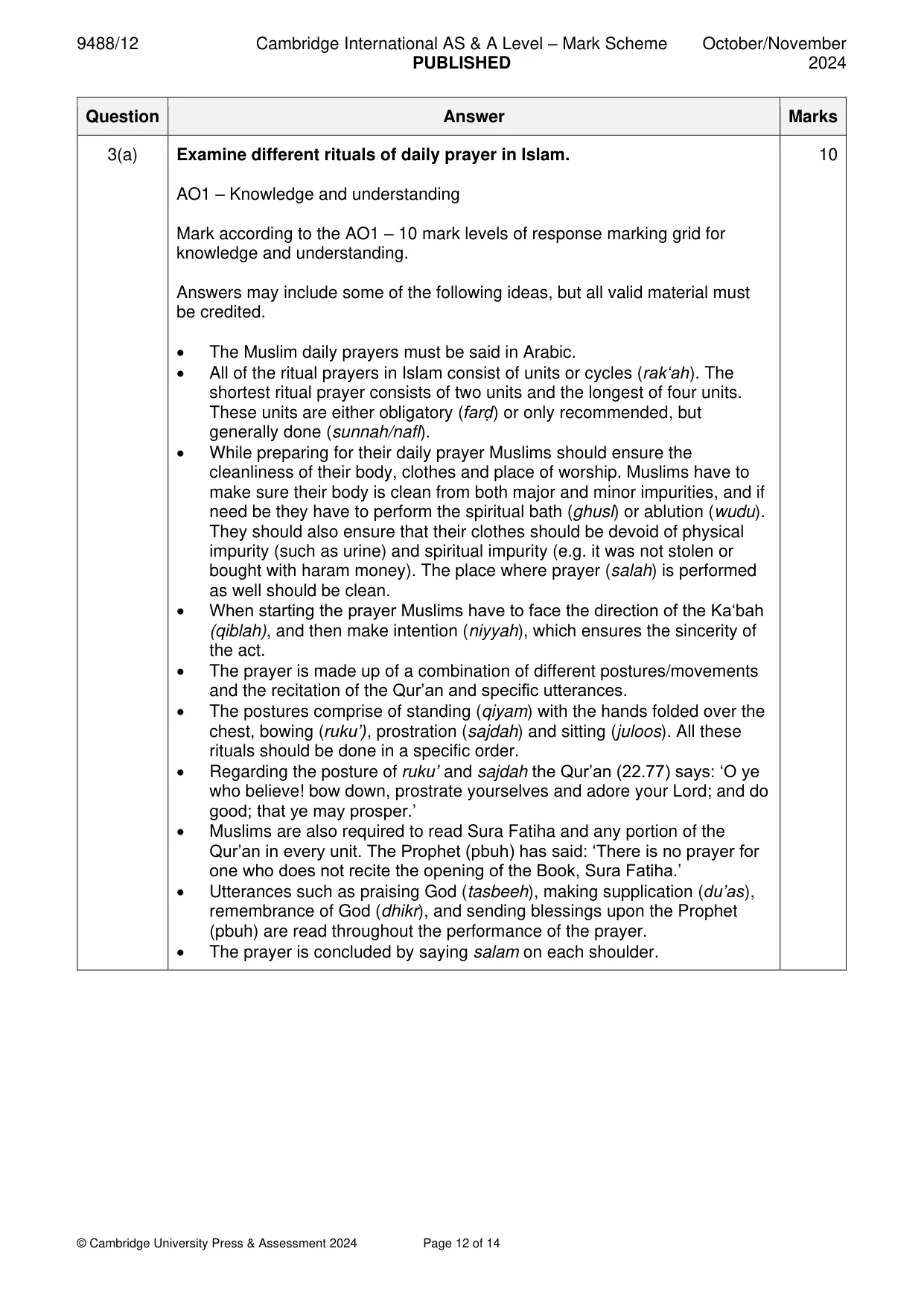 Mark scheme, page 12 of 14