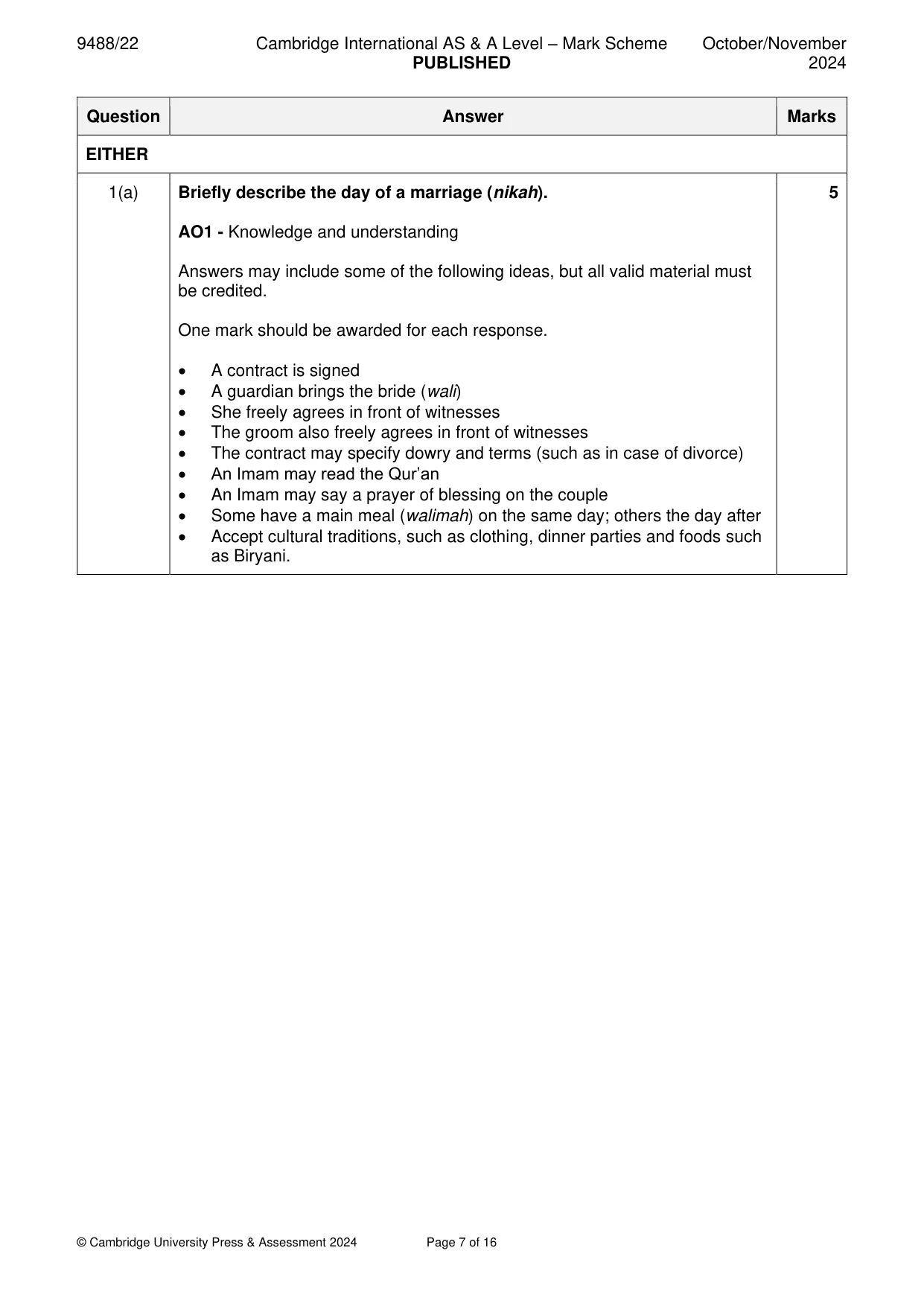 Mark scheme, page 7 of 16