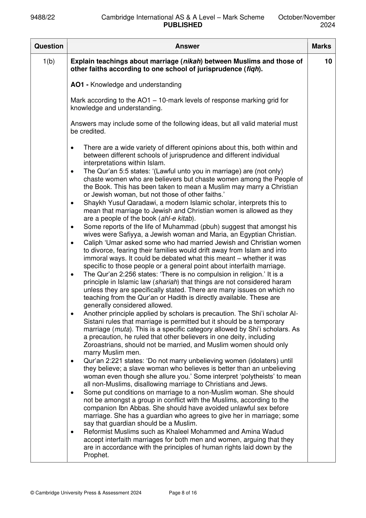 Mark scheme, page 8 of 16