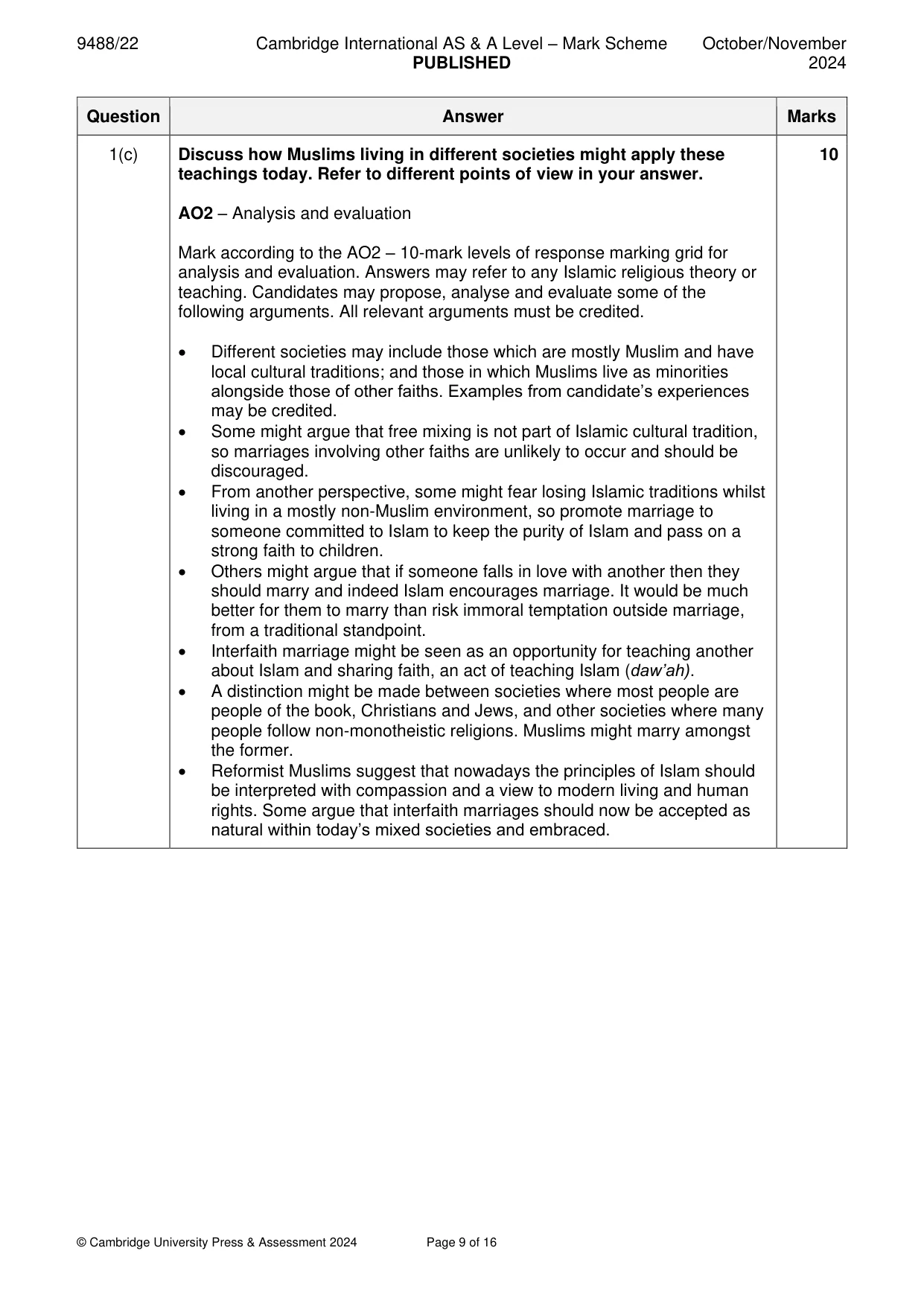 Mark scheme, page 9 of 16