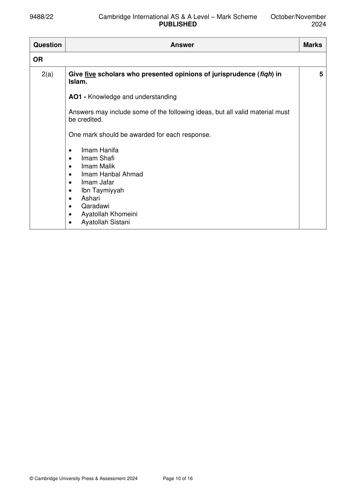Mark scheme, page 10 of 16