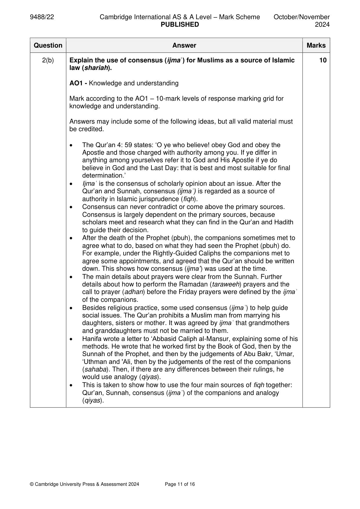 Mark scheme, page 11 of 16