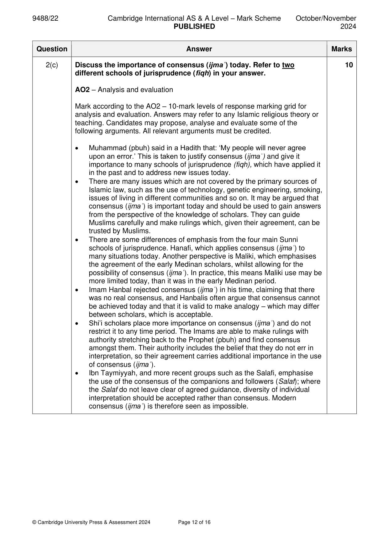 Mark scheme, page 12 of 16