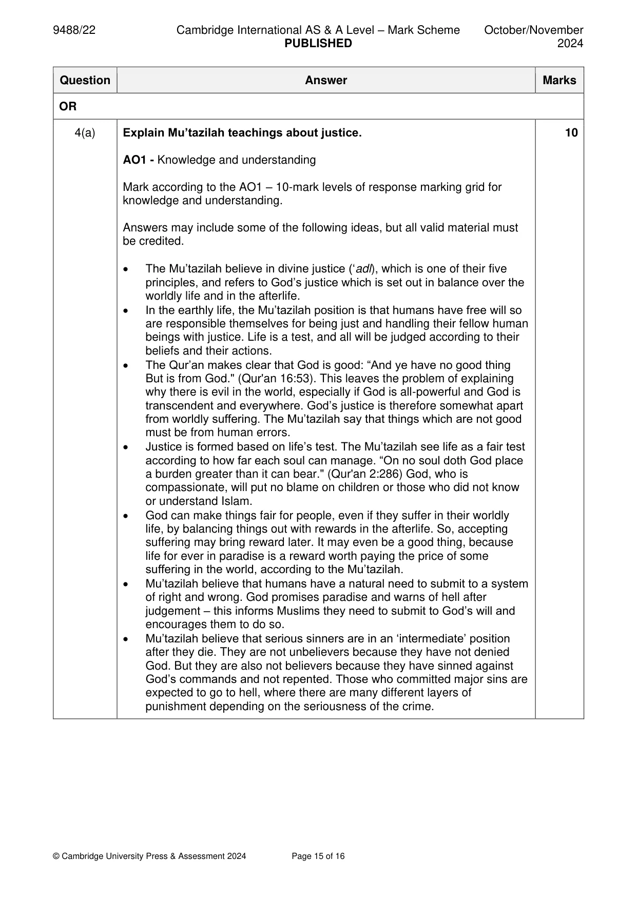 Mark scheme, page 15 of 16