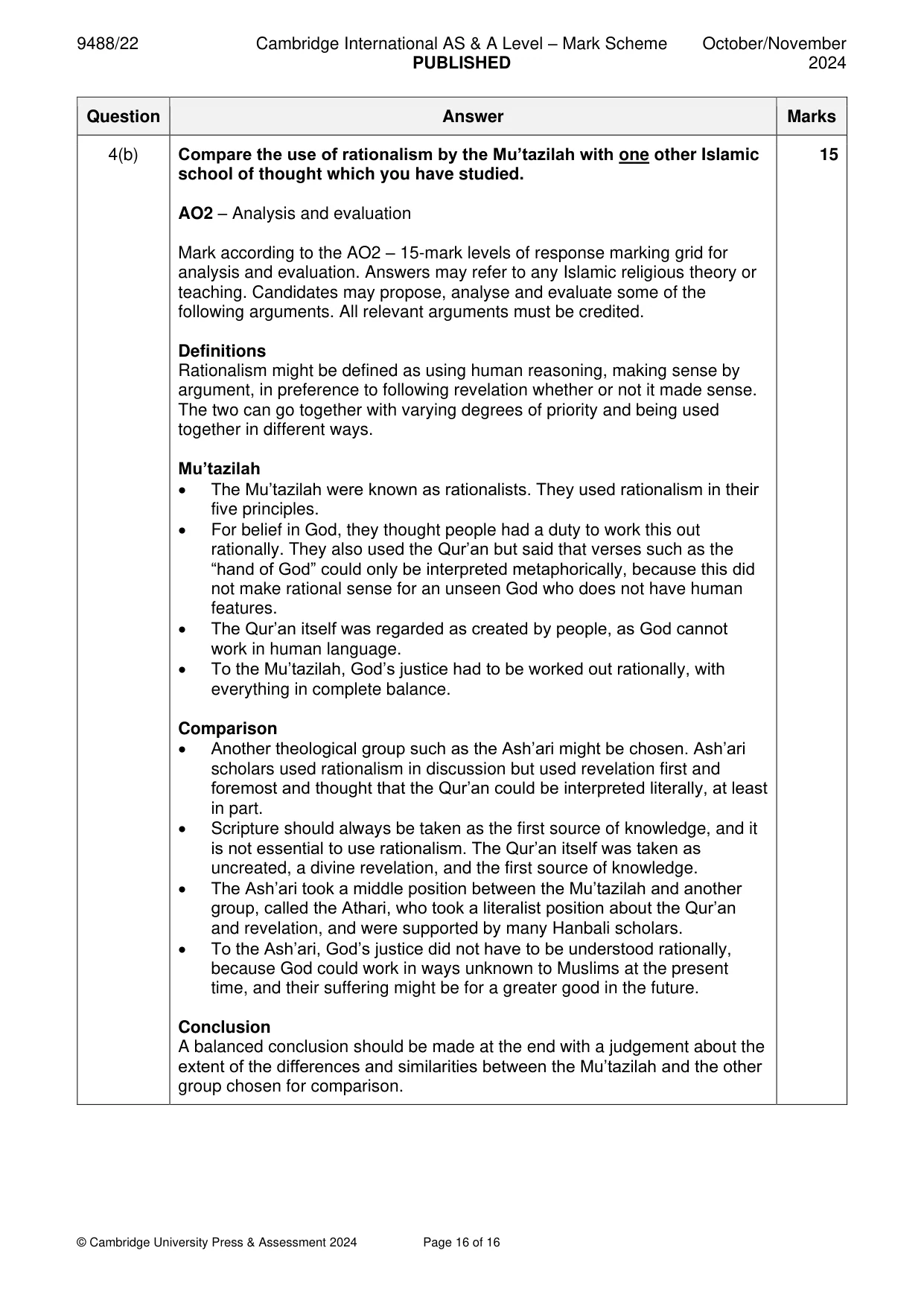 Mark scheme, page 16 of 16