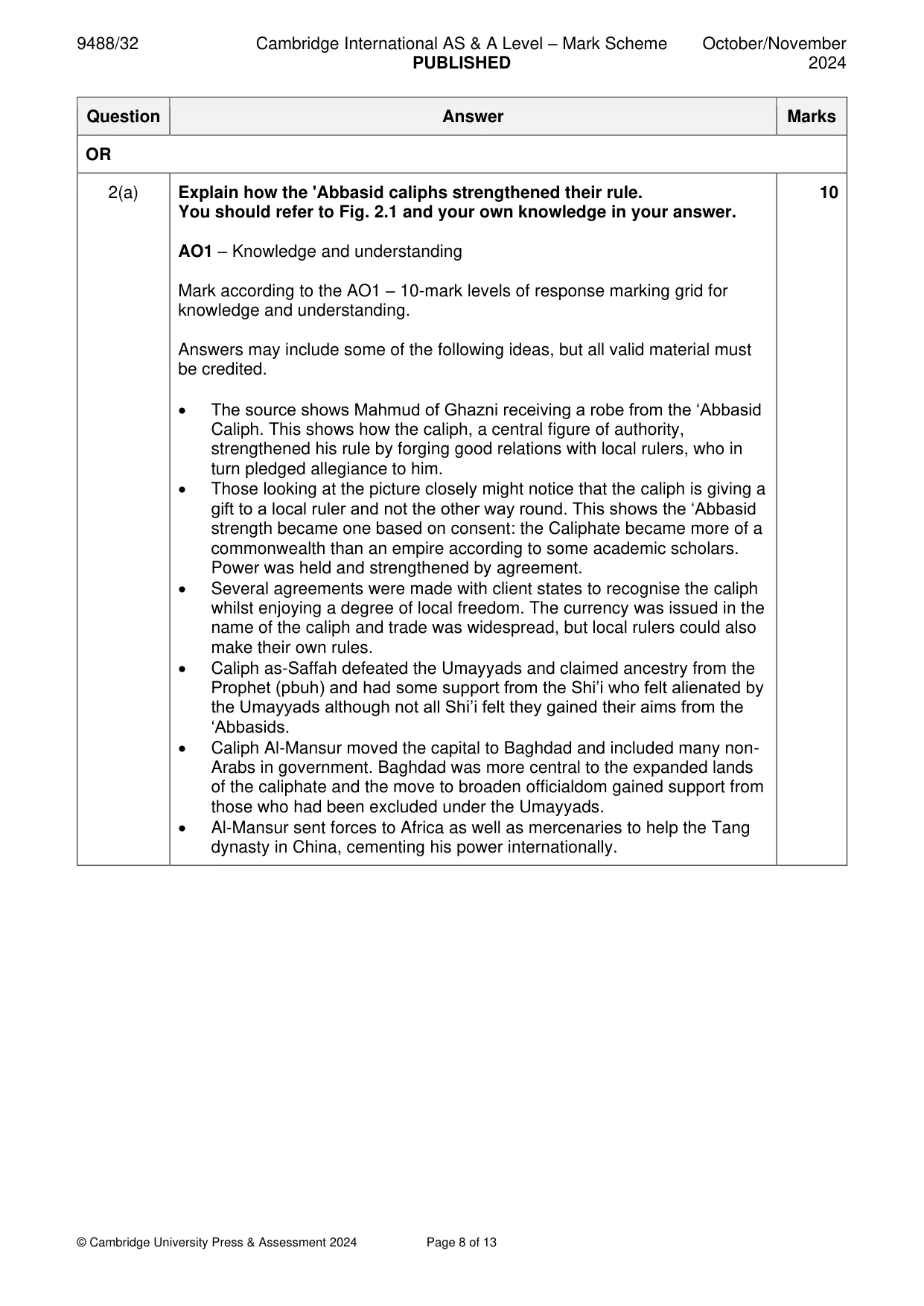 Mark scheme, page 8 of 13