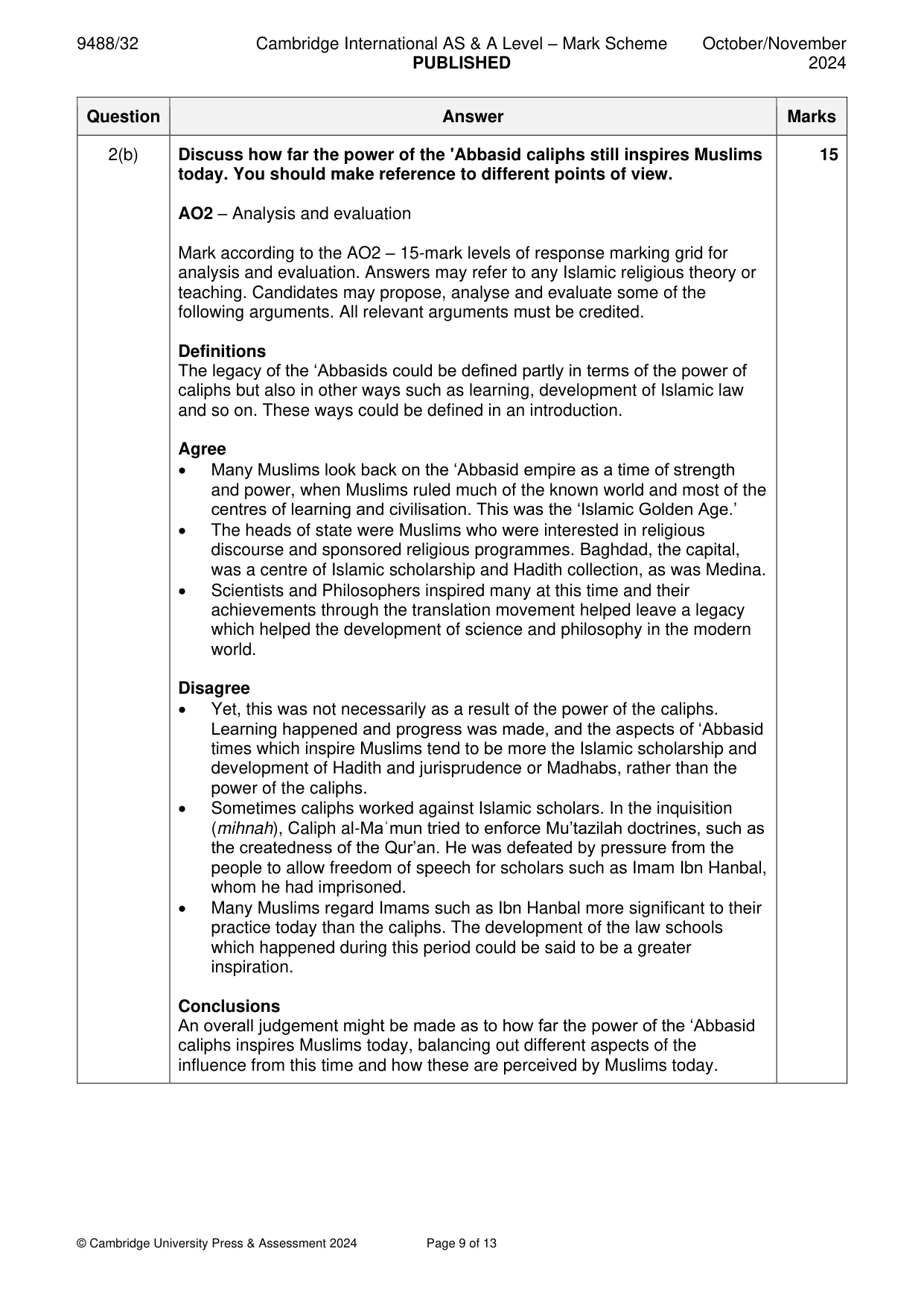 Mark scheme, page 9 of 13