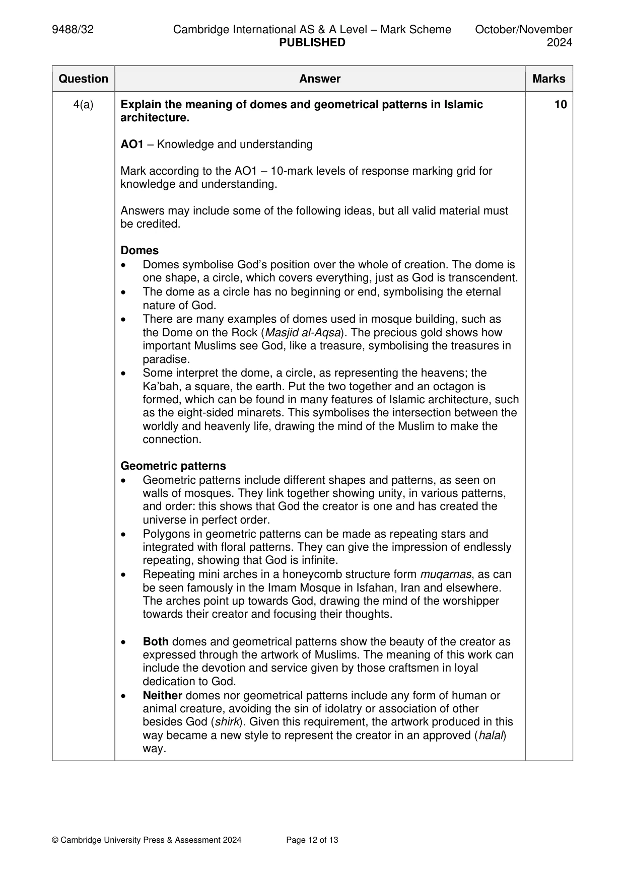 Mark scheme, page 12 of 13