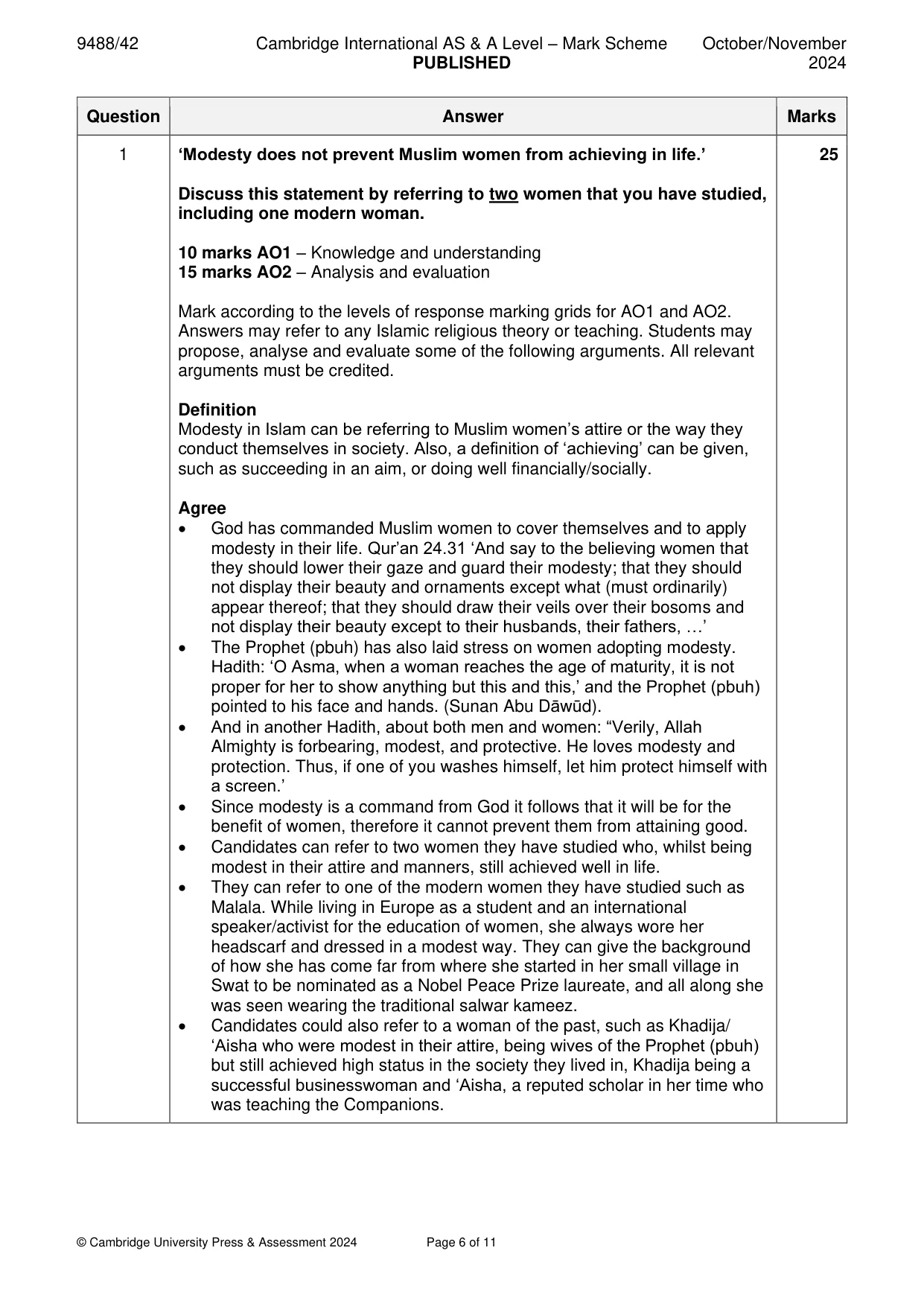 Mark scheme, page 6 of 11