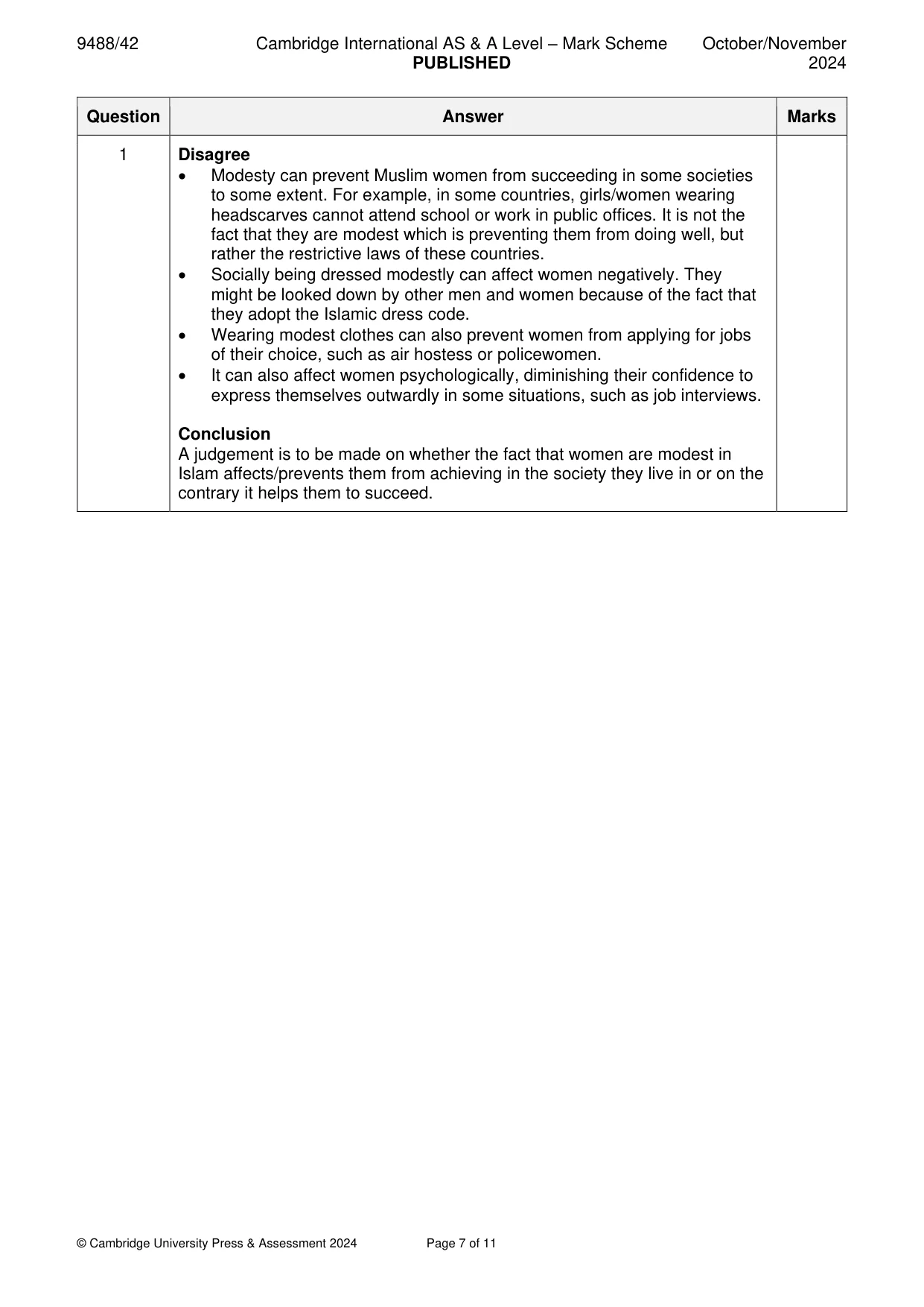 Mark scheme, page 7 of 11