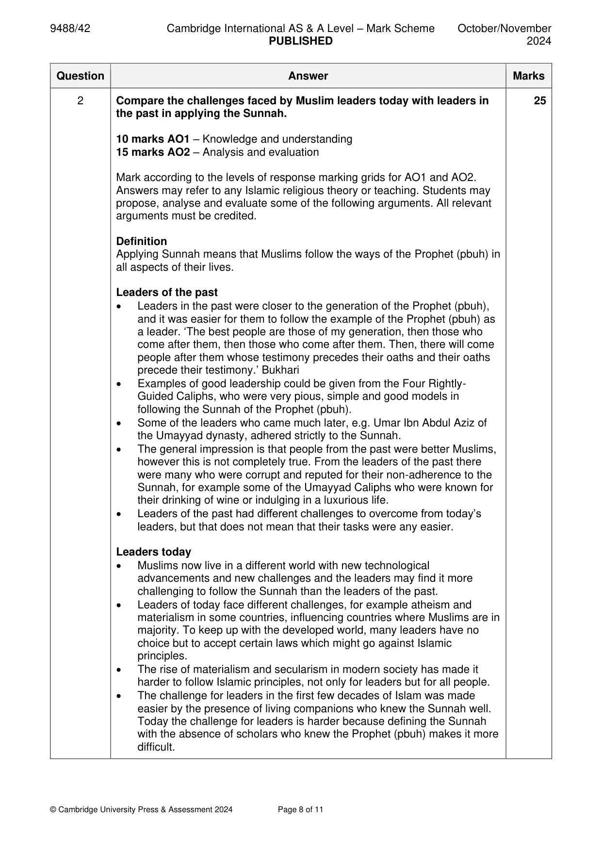 Mark scheme, page 8 of 11