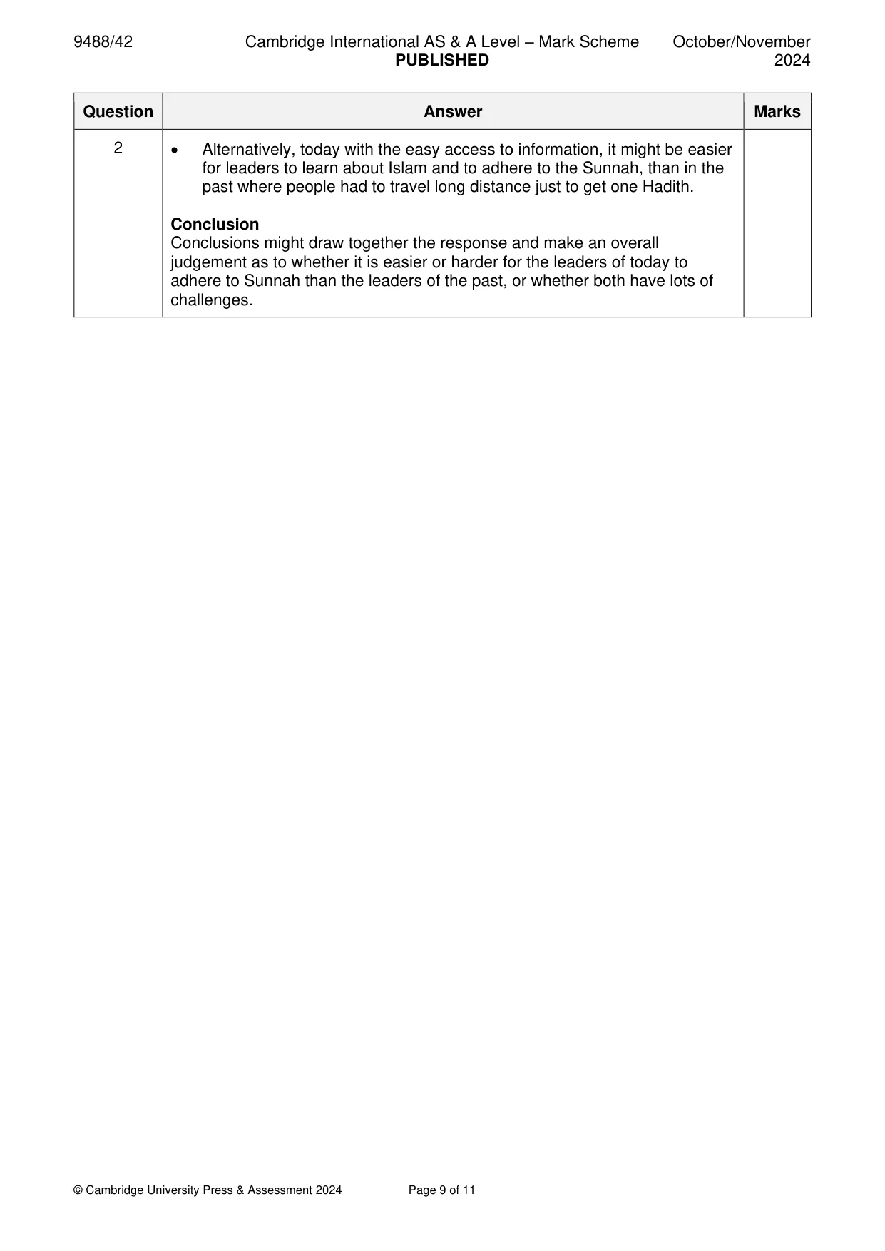 Mark scheme, page 9 of 11