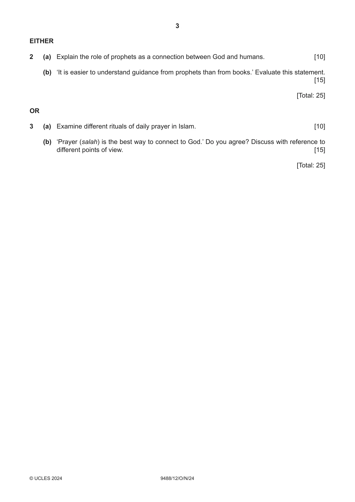 Cambridge A Level Islamic Studies 9488 2024 Oct/Nov Paper 1 · Variant 2 question paper, page 3 of 4
