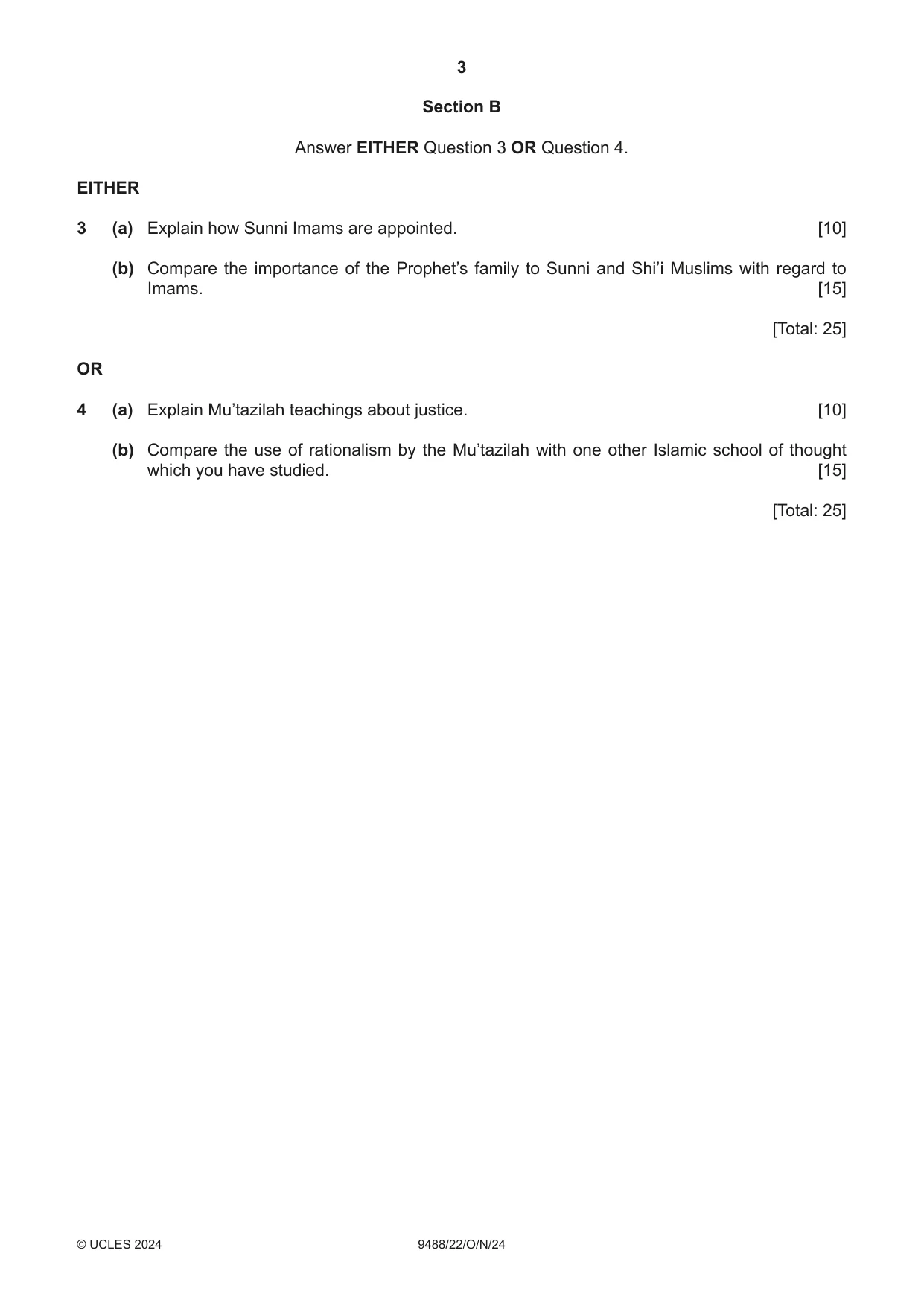 Cambridge A Level Islamic Studies 9488 2024 Oct/Nov Paper 2 · Variant 2 question paper, page 3 of 4