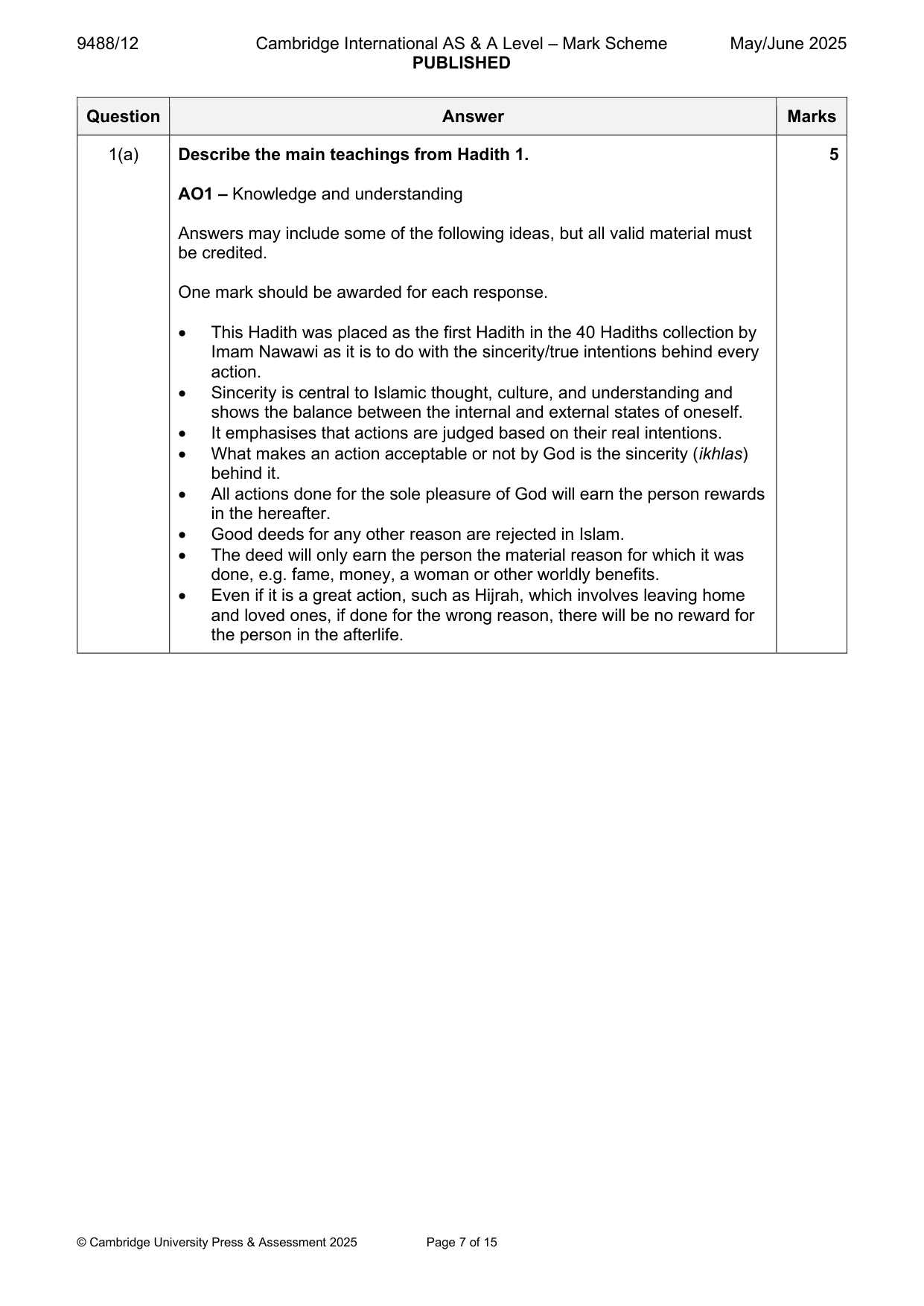 Mark scheme, page 7 of 15