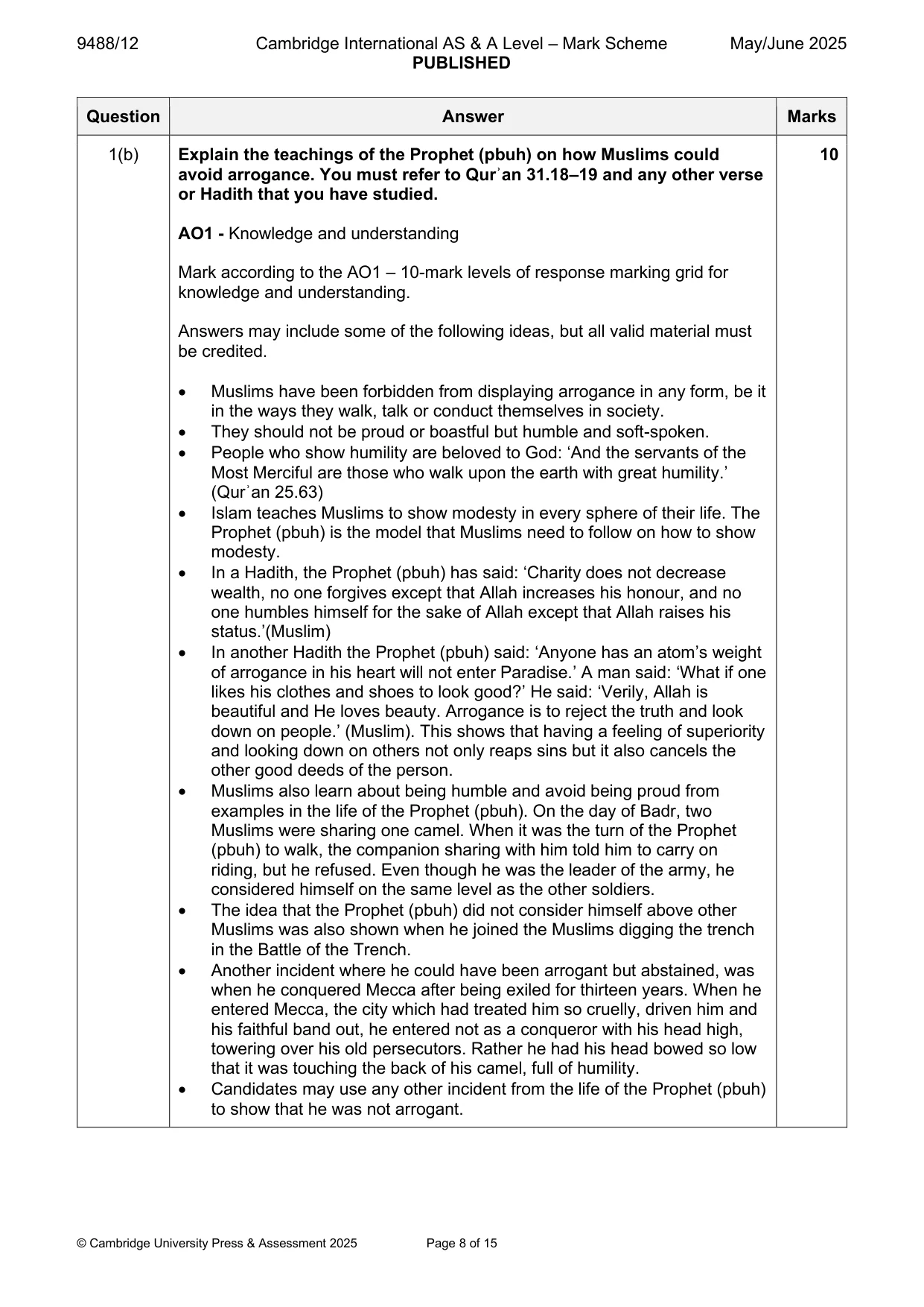 Mark scheme, page 8 of 15