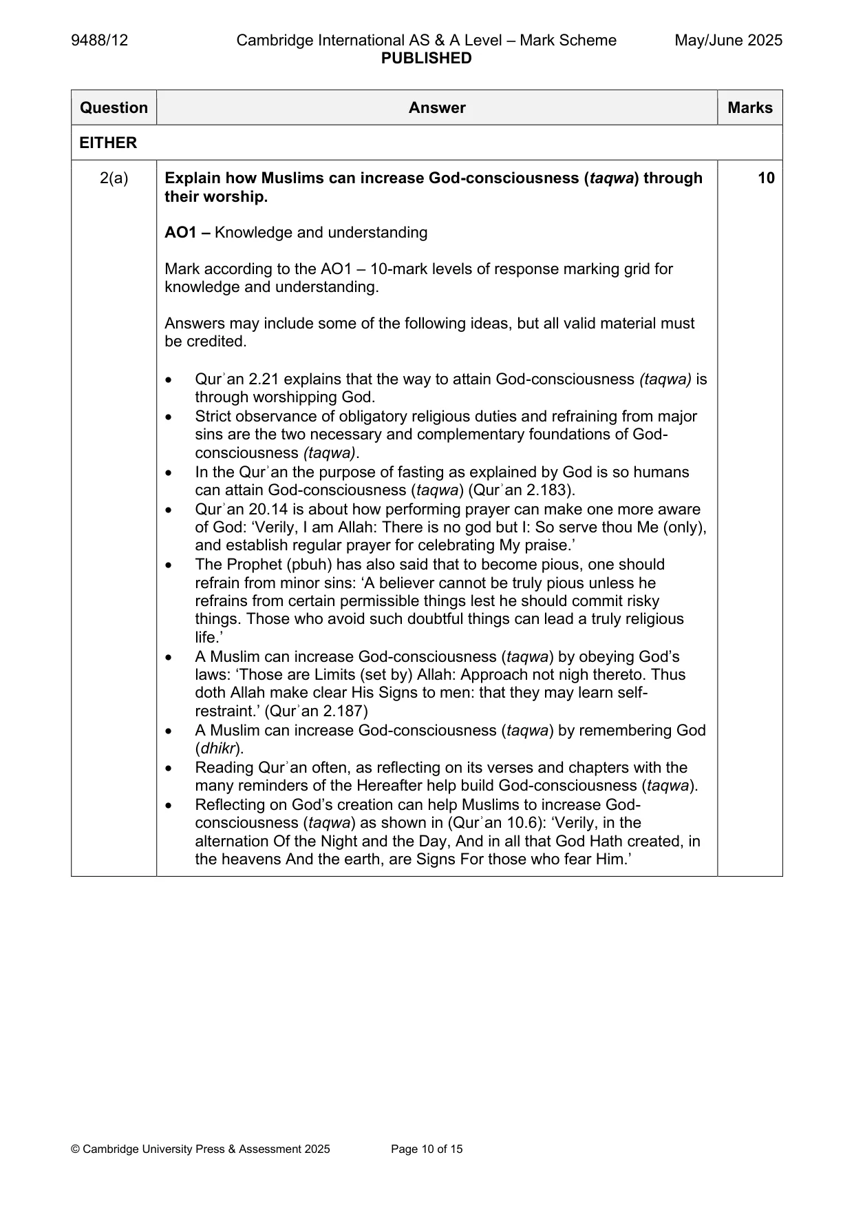 Mark scheme, page 10 of 15