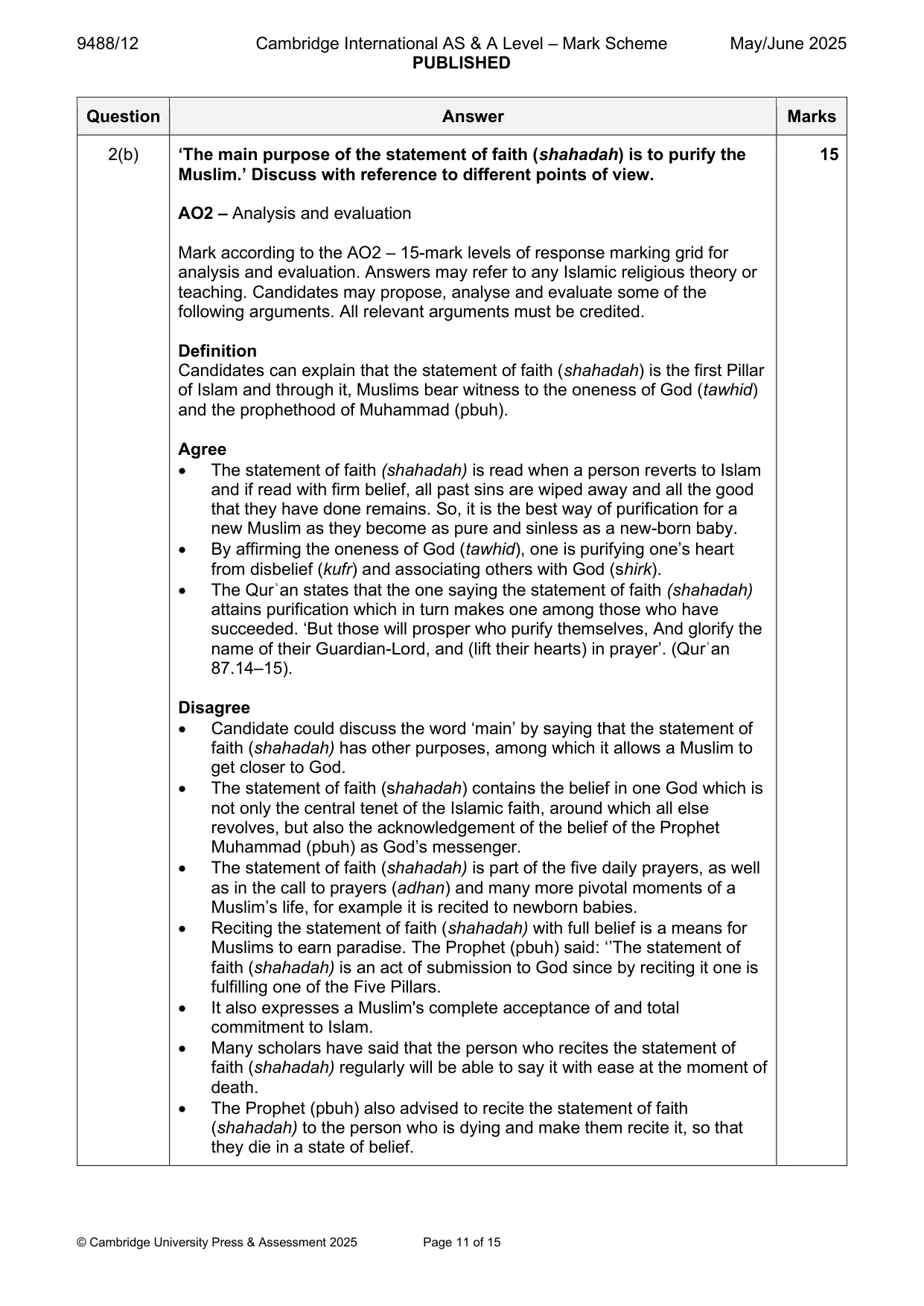Mark scheme, page 11 of 15