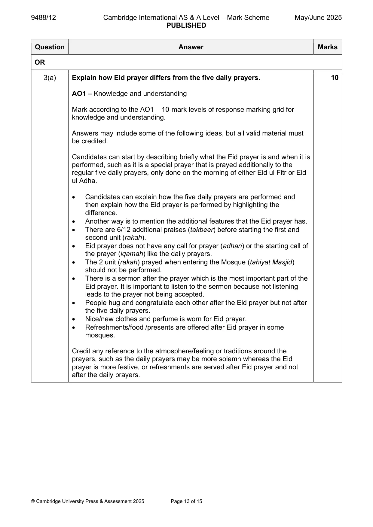 Mark scheme, page 13 of 15