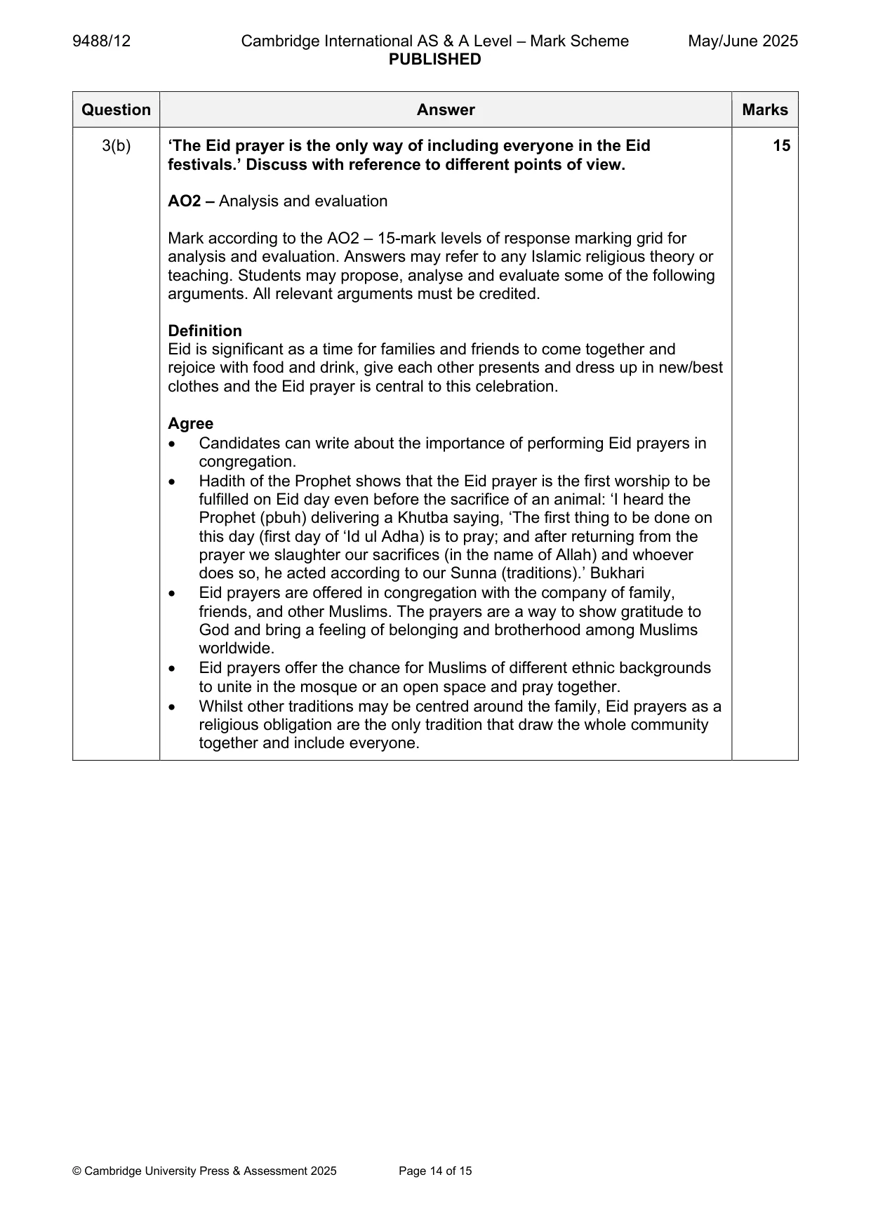 Mark scheme, page 14 of 15