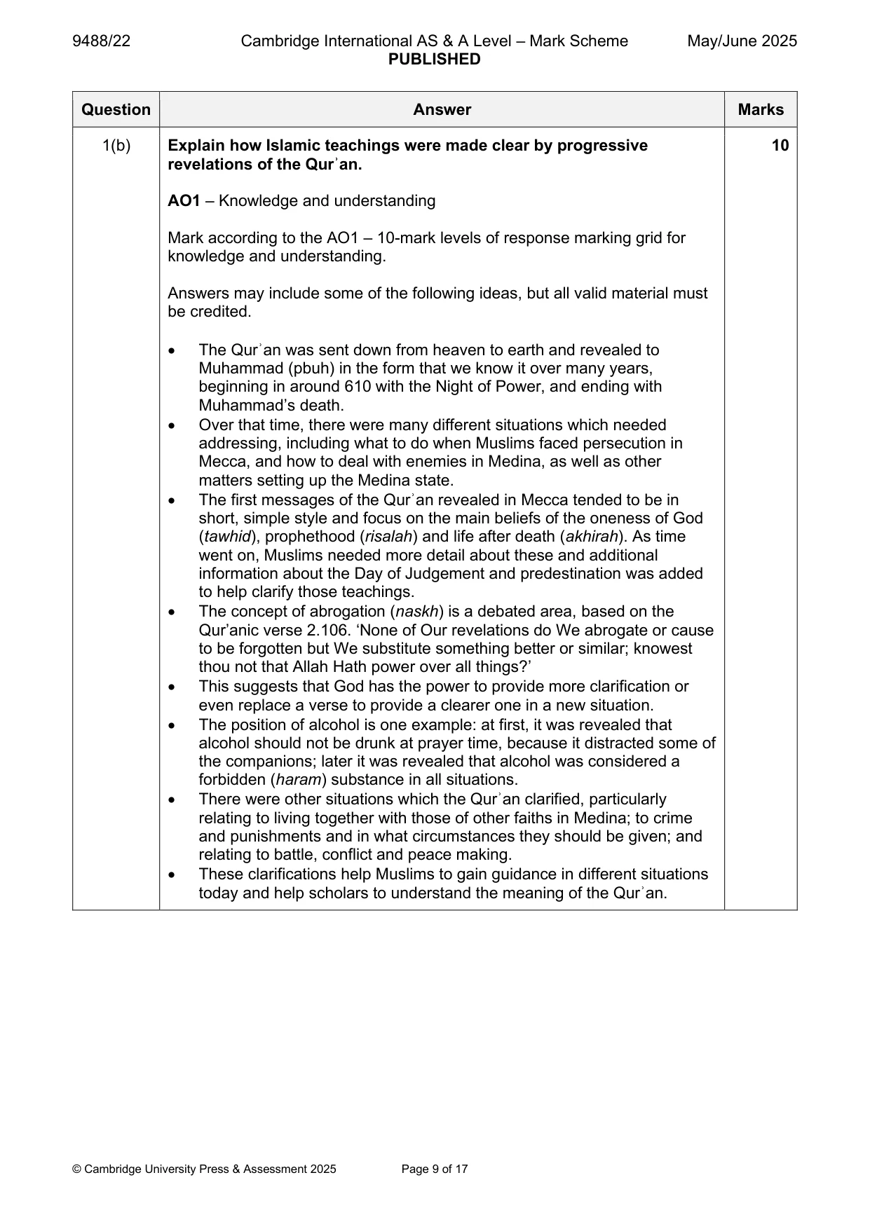 Mark scheme, page 9 of 17