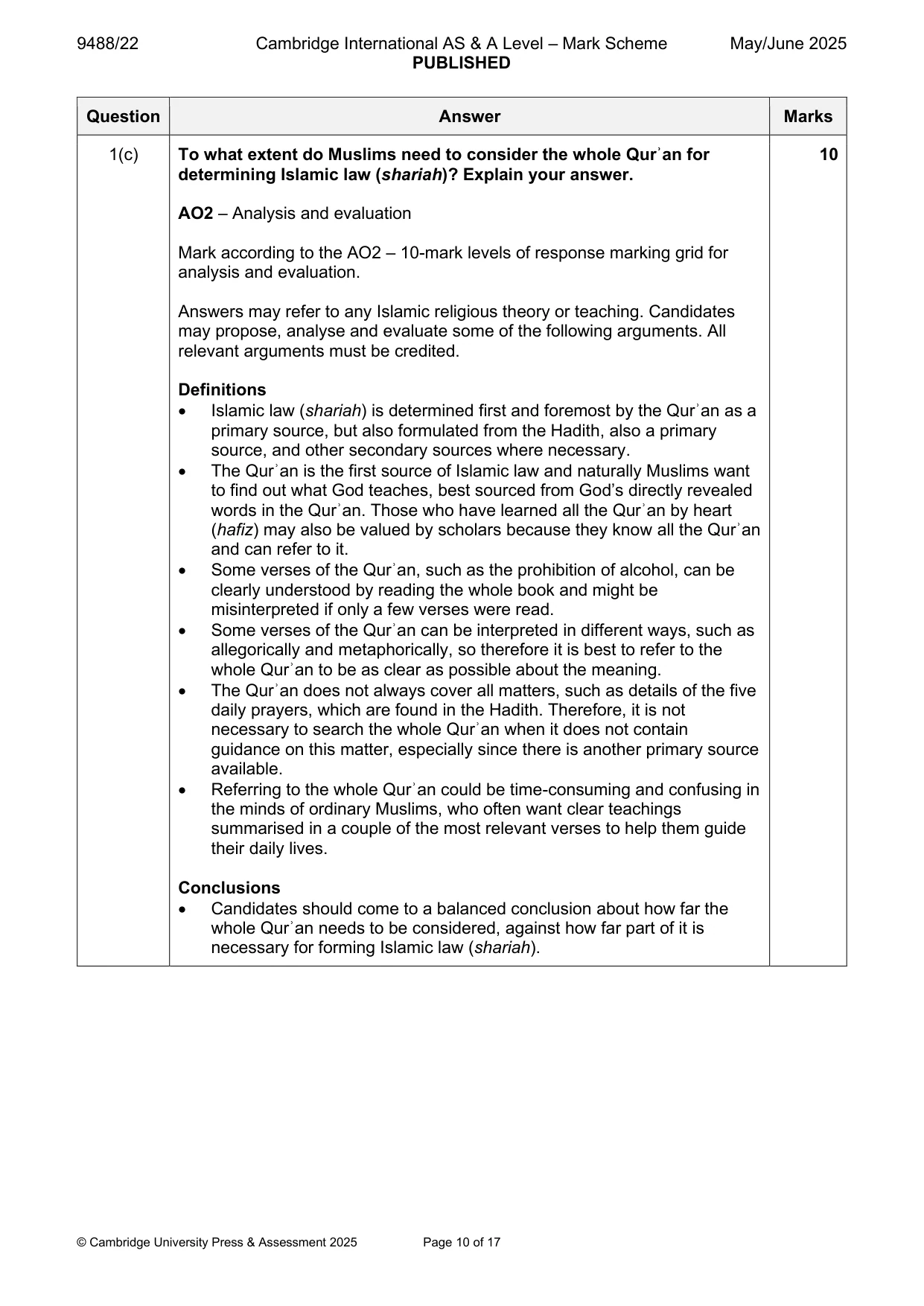 Mark scheme, page 10 of 17