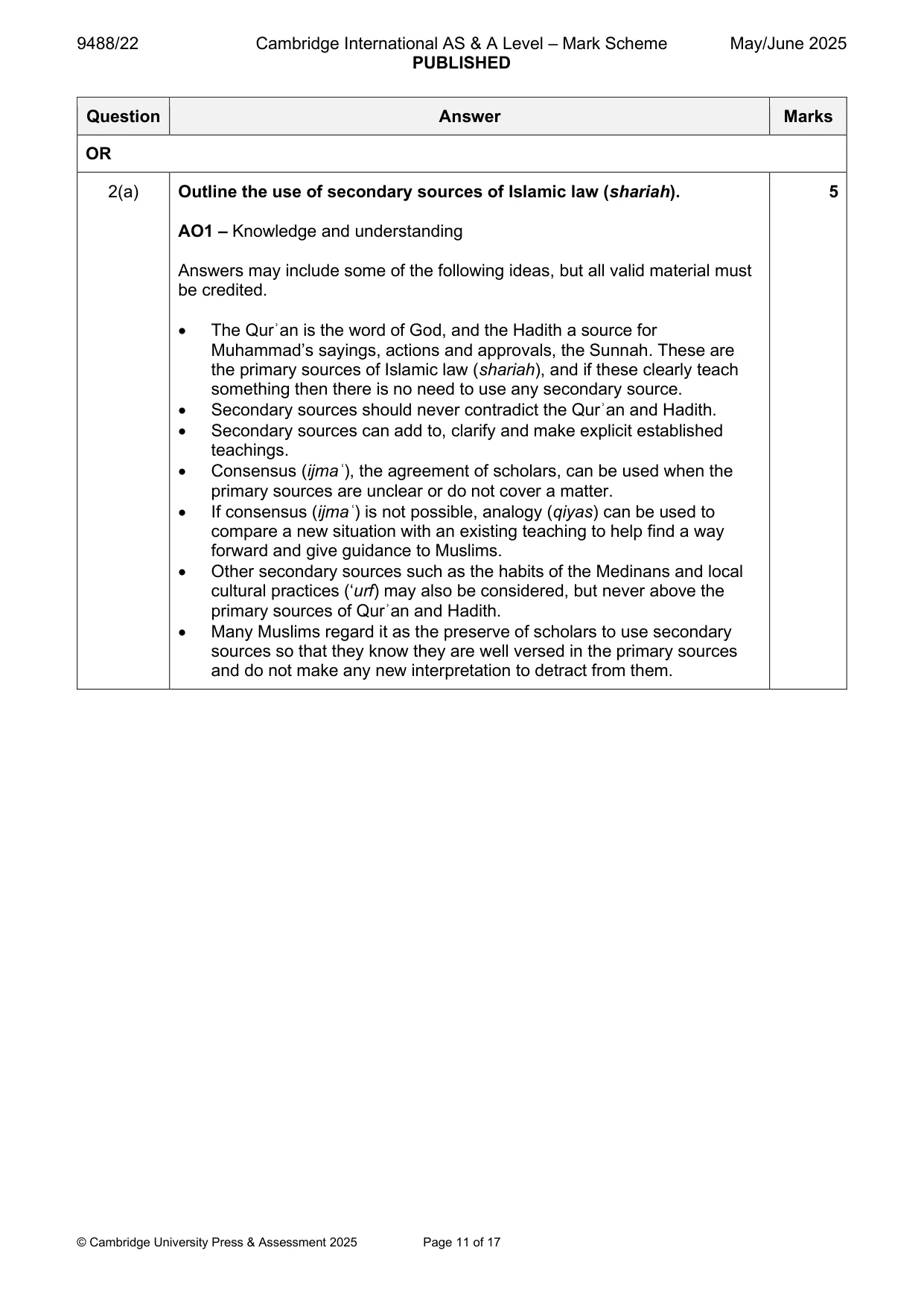 Mark scheme, page 11 of 17