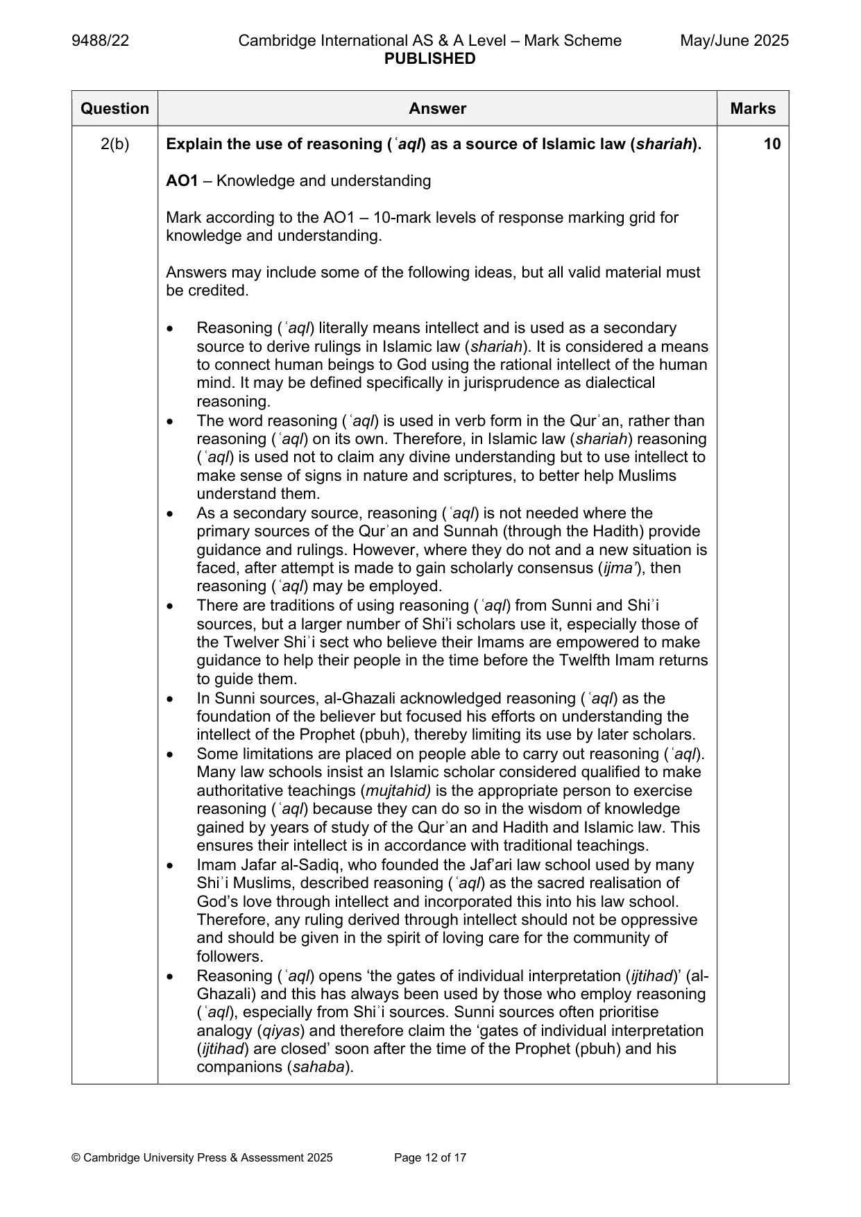 Mark scheme, page 12 of 17