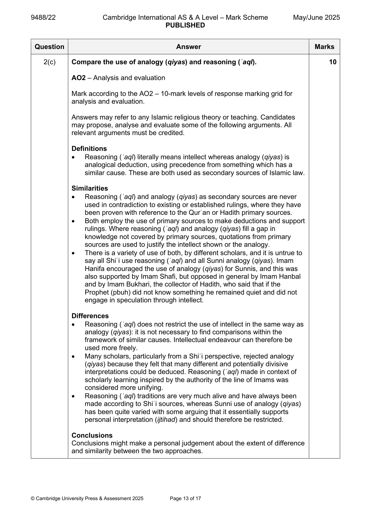 Mark scheme, page 13 of 17