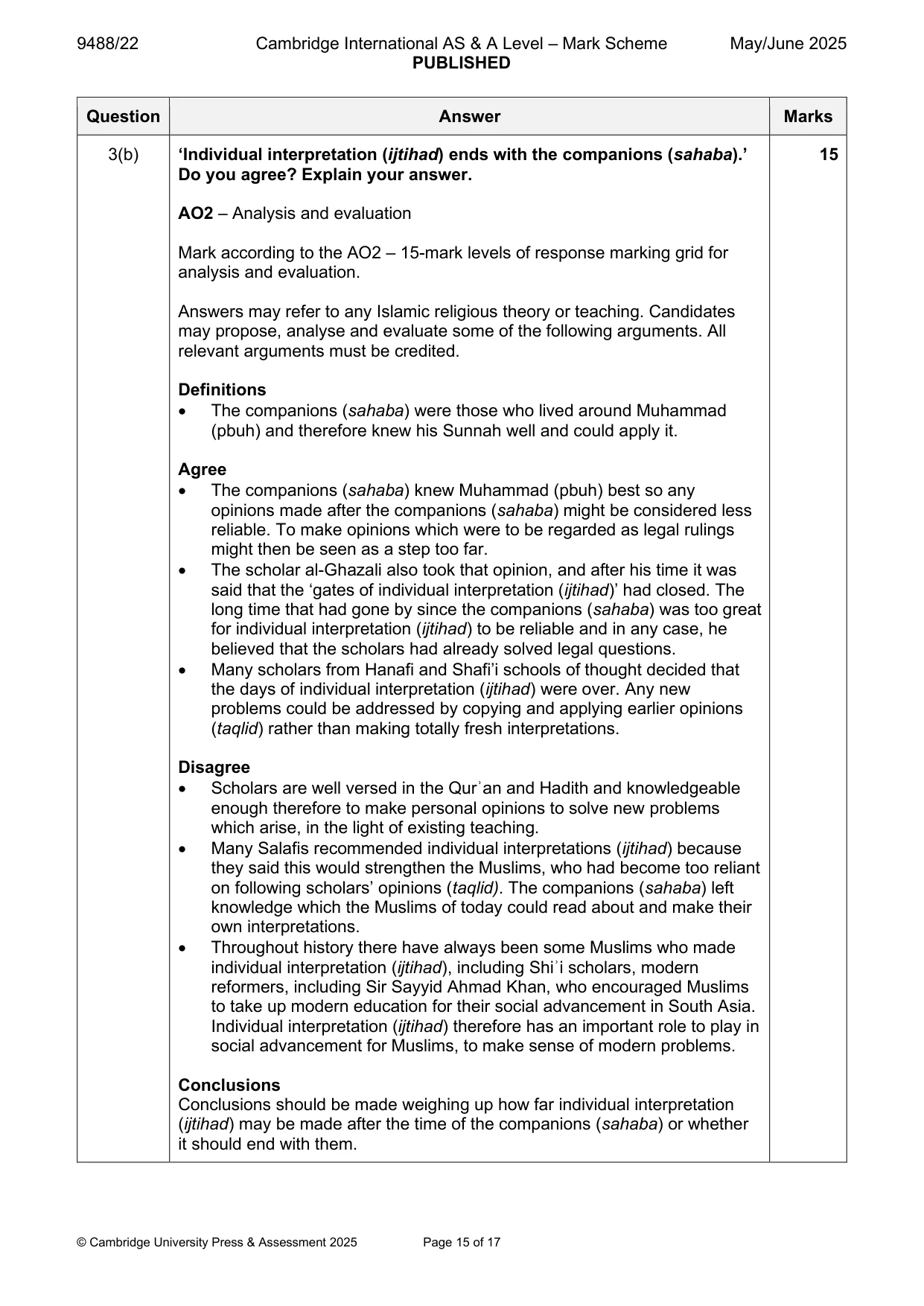 Mark scheme, page 15 of 17