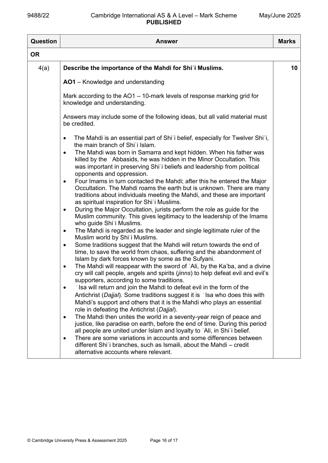 Mark scheme, page 16 of 17