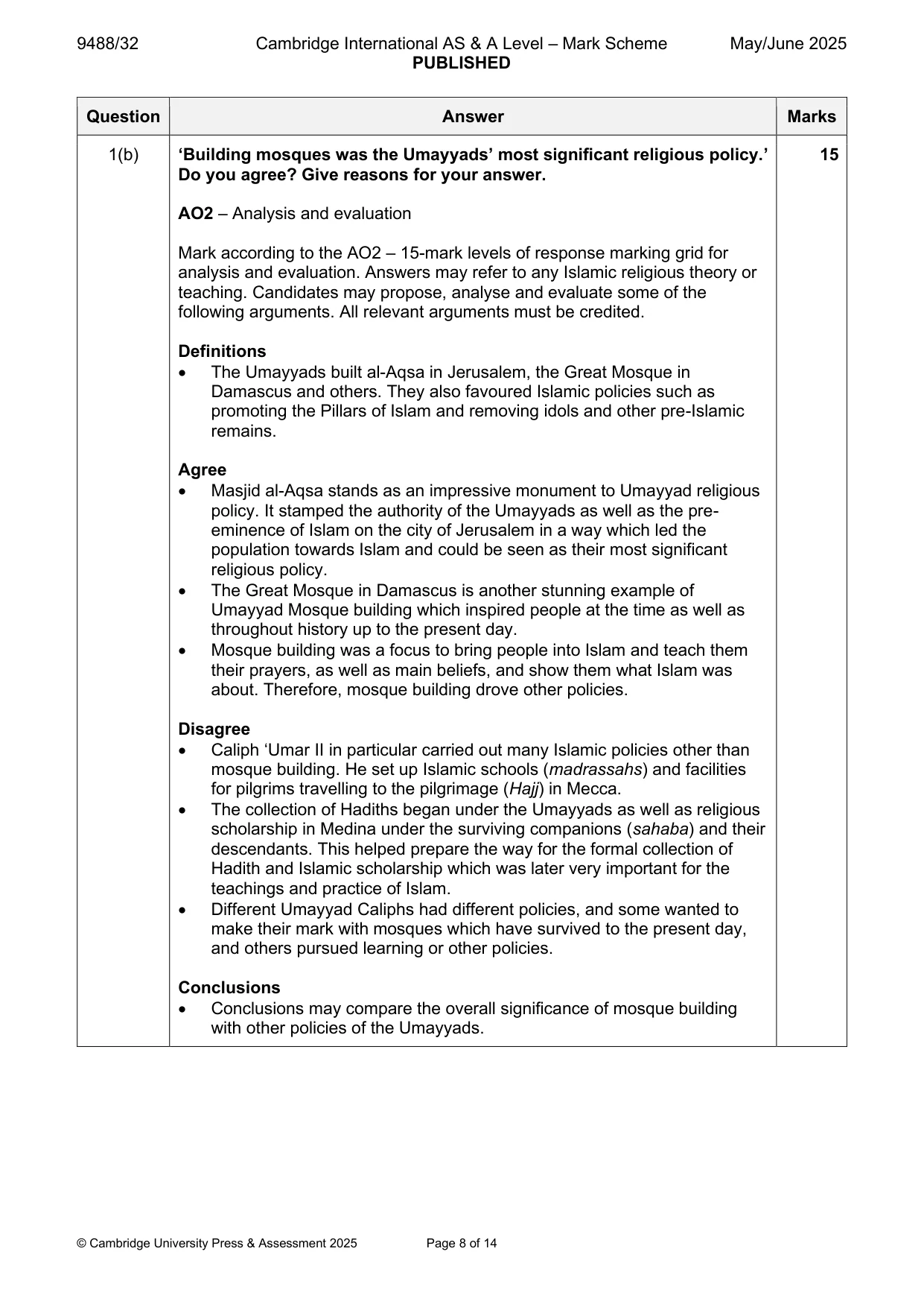 Mark scheme, page 8 of 14
