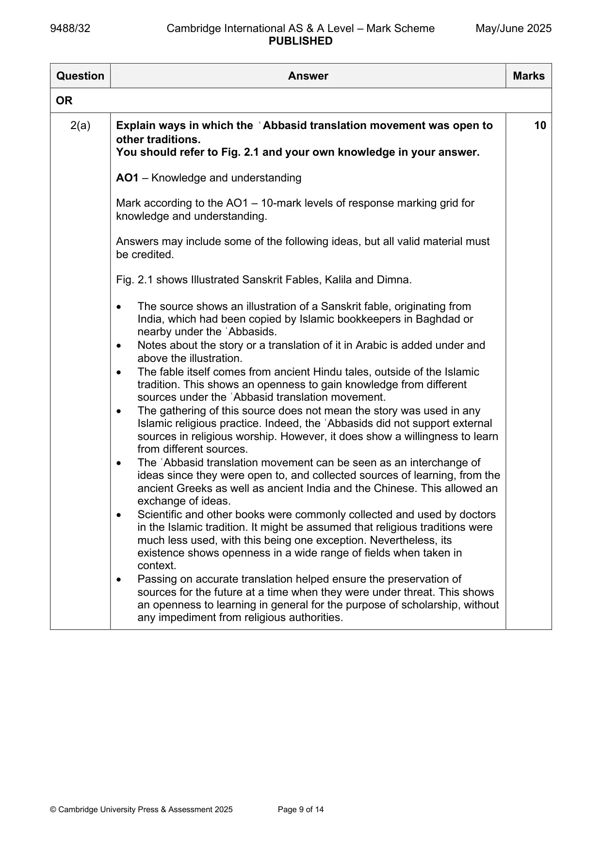 Mark scheme, page 9 of 14
