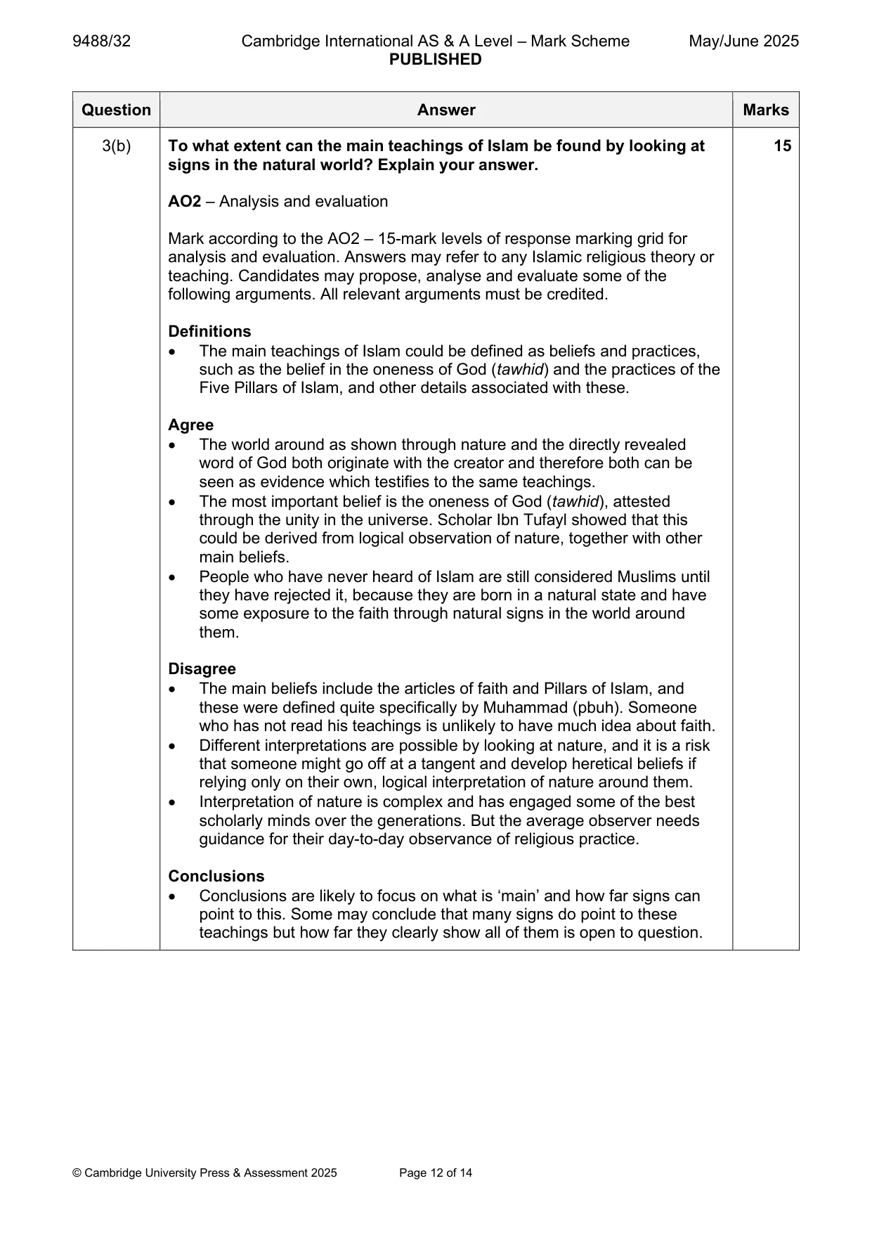 Mark scheme, page 12 of 14