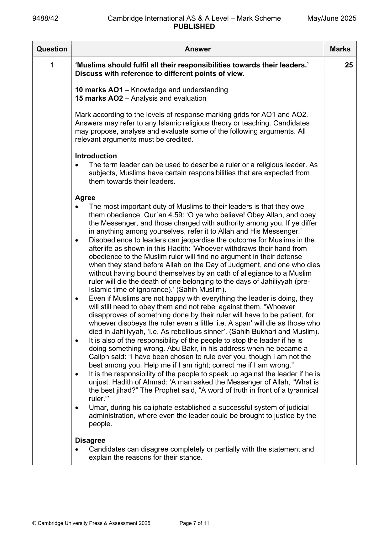 Mark scheme, page 7 of 11