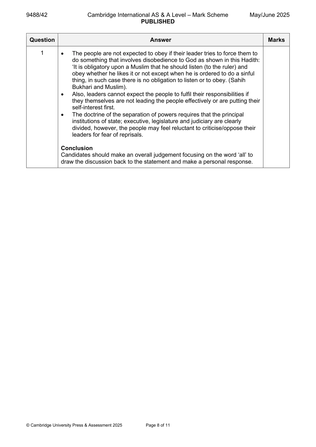 Mark scheme, page 8 of 11