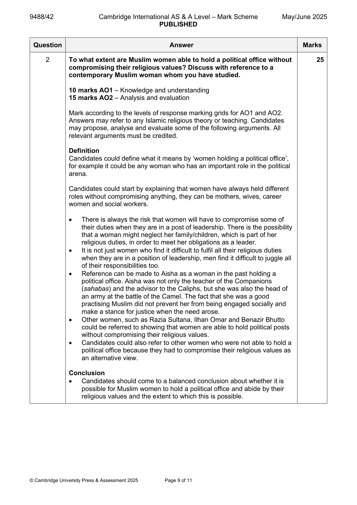 Mark scheme, page 9 of 11