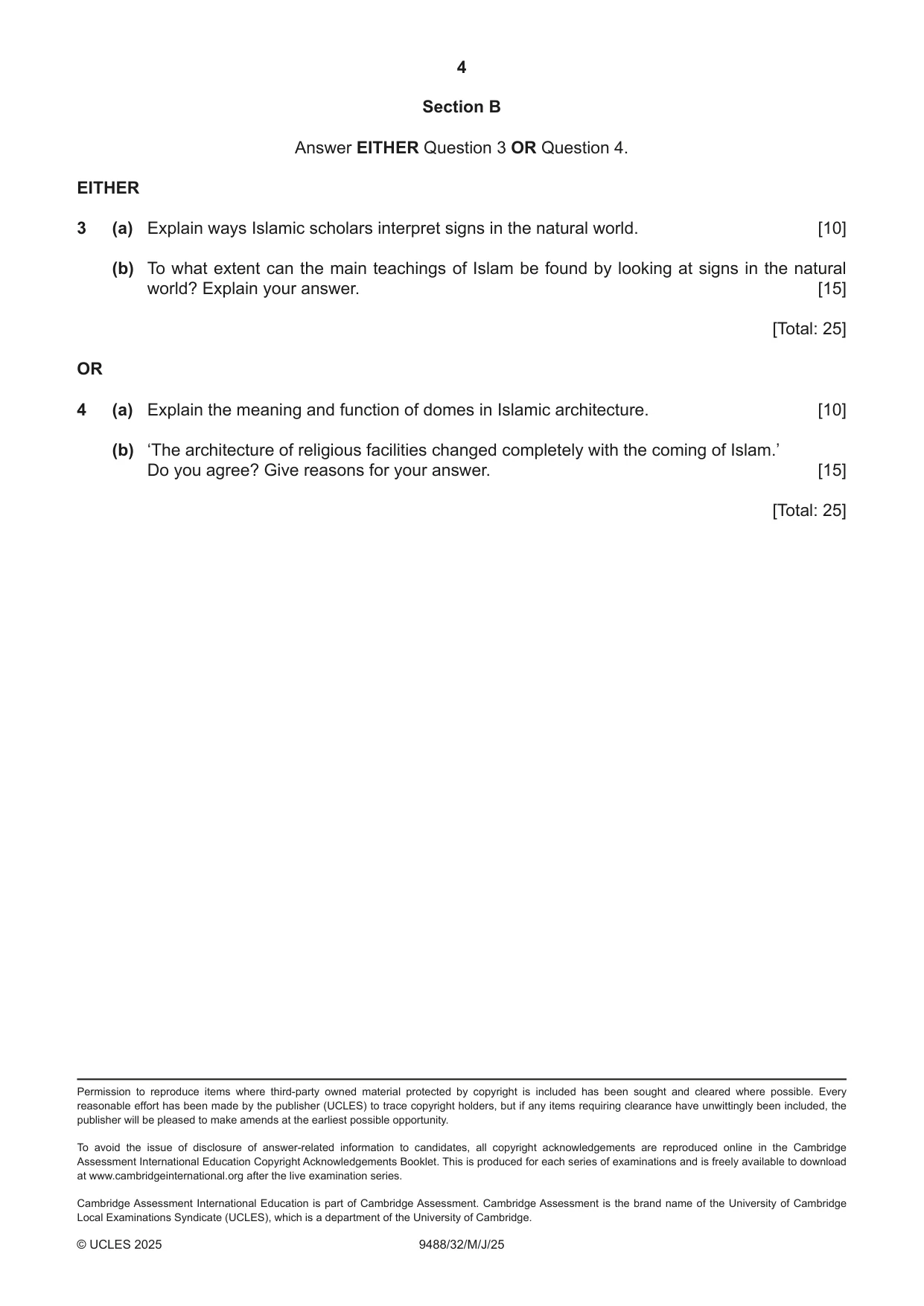Cambridge A Level Islamic Studies 9488 2025 May/June Paper 3 · Variant 2 question paper, page 4 of 4